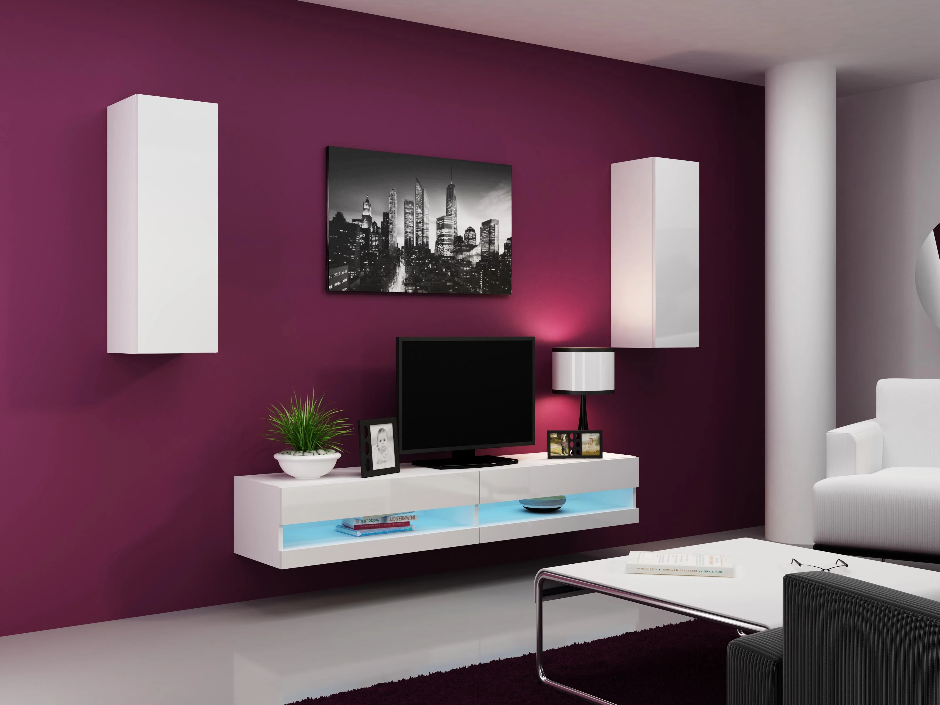 Cama TV staliukas VIGO NEW 30/180/40 (spalva: balta/blizgi balta)