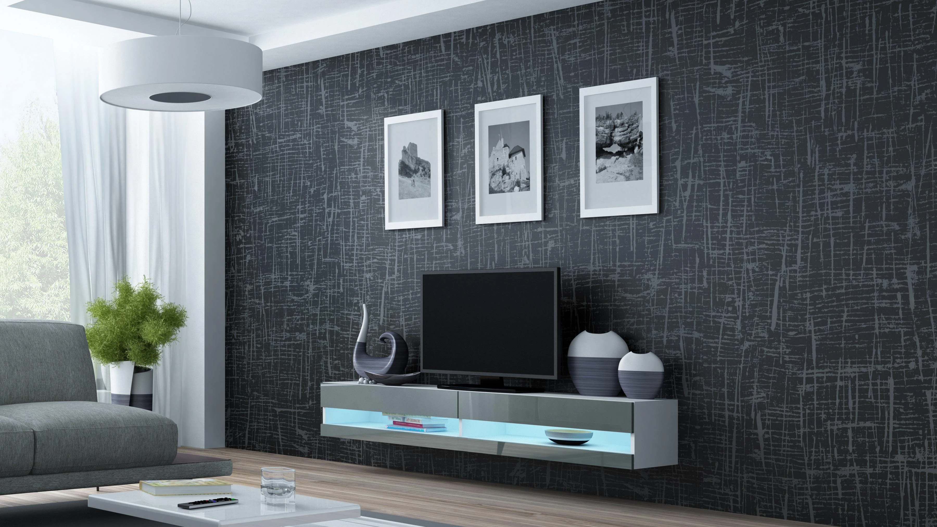 Cama TV staliukas VIGO NEW 30/180/40 (spalva: balta/blizgi pilka)