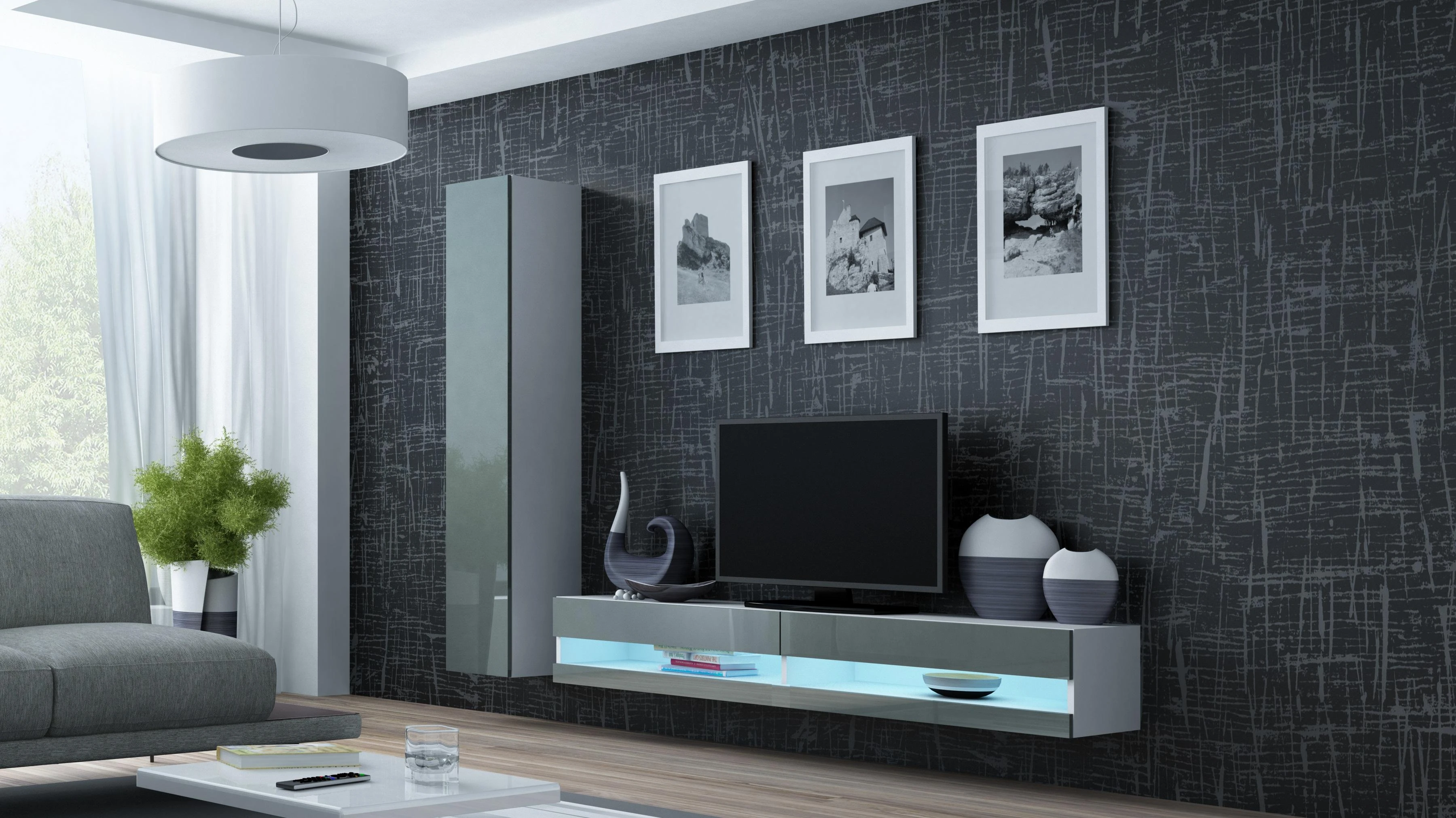 Cama TV staliukas VIGO NEW 30/180/40 (spalva: balta/blizgi pilka)