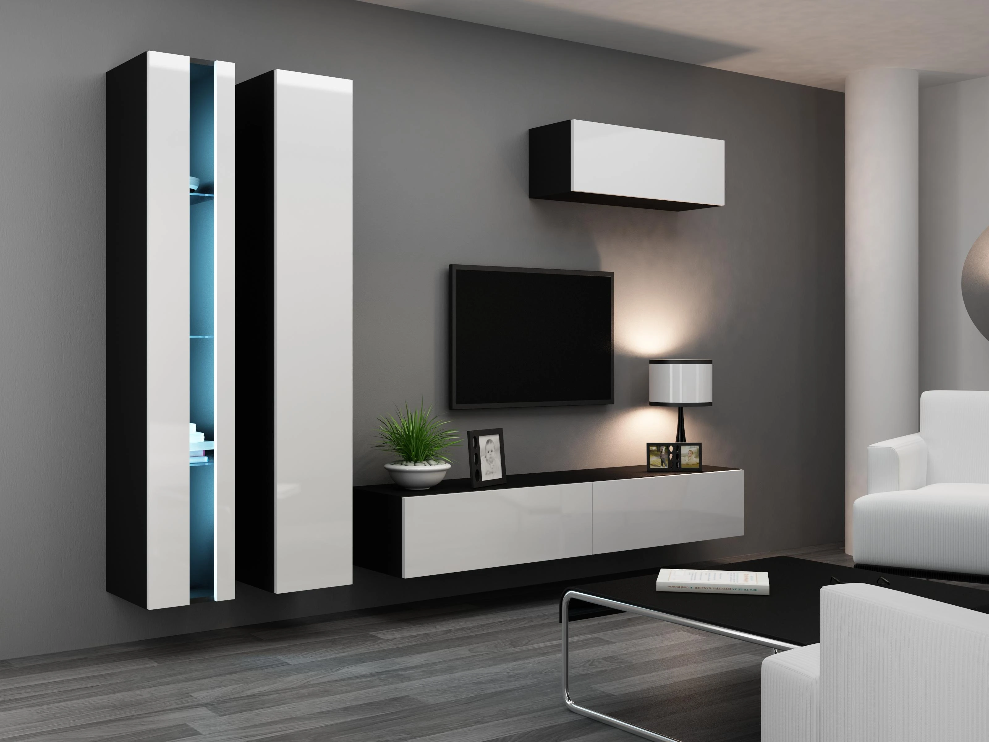 Cama TV staliukas VIGO NEW 30/180/40 (spalva: juoda/blizgi balta)