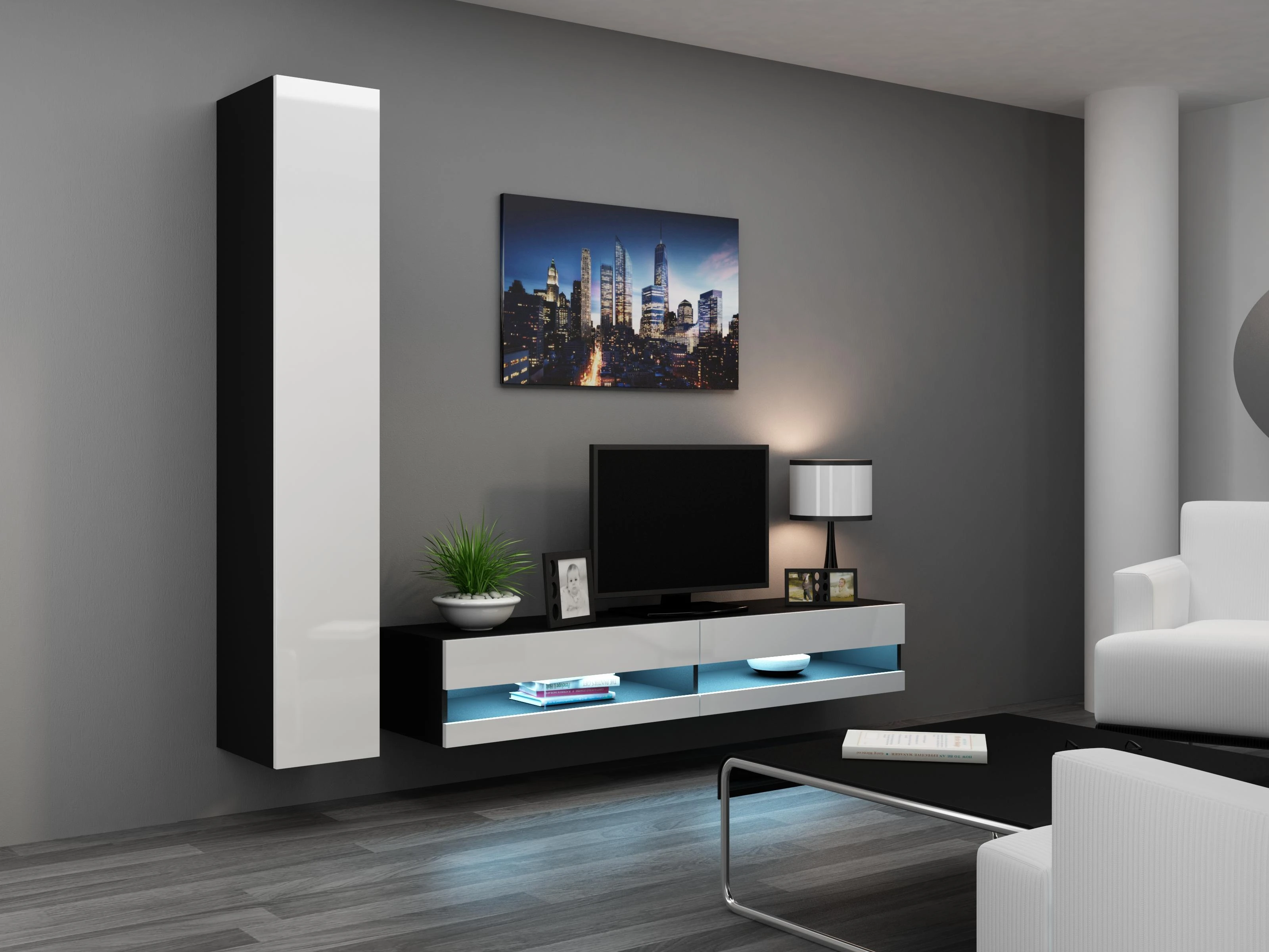 Cama TV staliukas VIGO NEW 30/180/40 (spalva: juoda/blizgi balta)