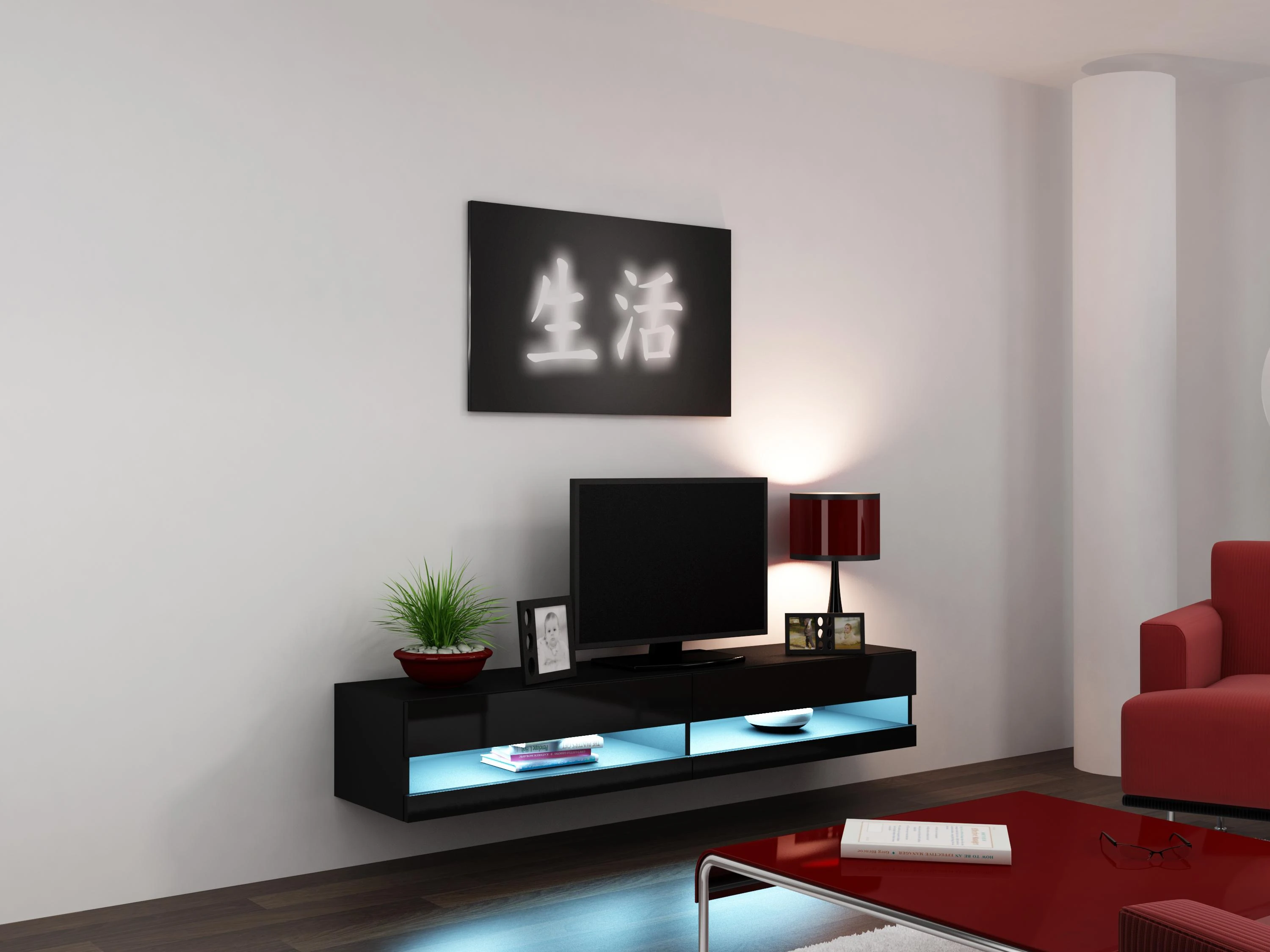 Cama TV staliukas VIGO NEW 30/180/40 (spalva: juoda/blizgi juoda)