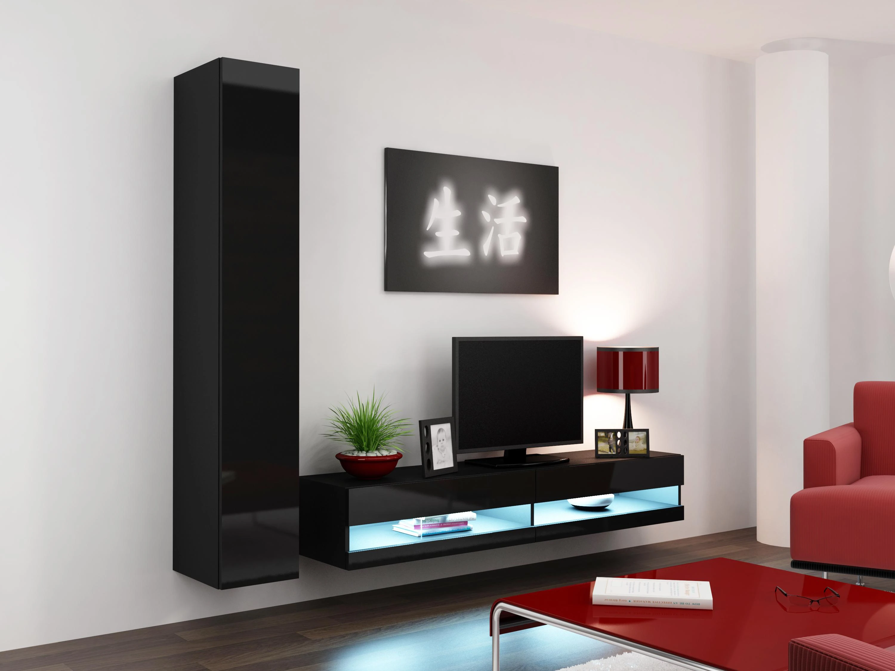 Cama TV staliukas VIGO NEW 30/180/40 (spalva: juoda/blizgi juoda)