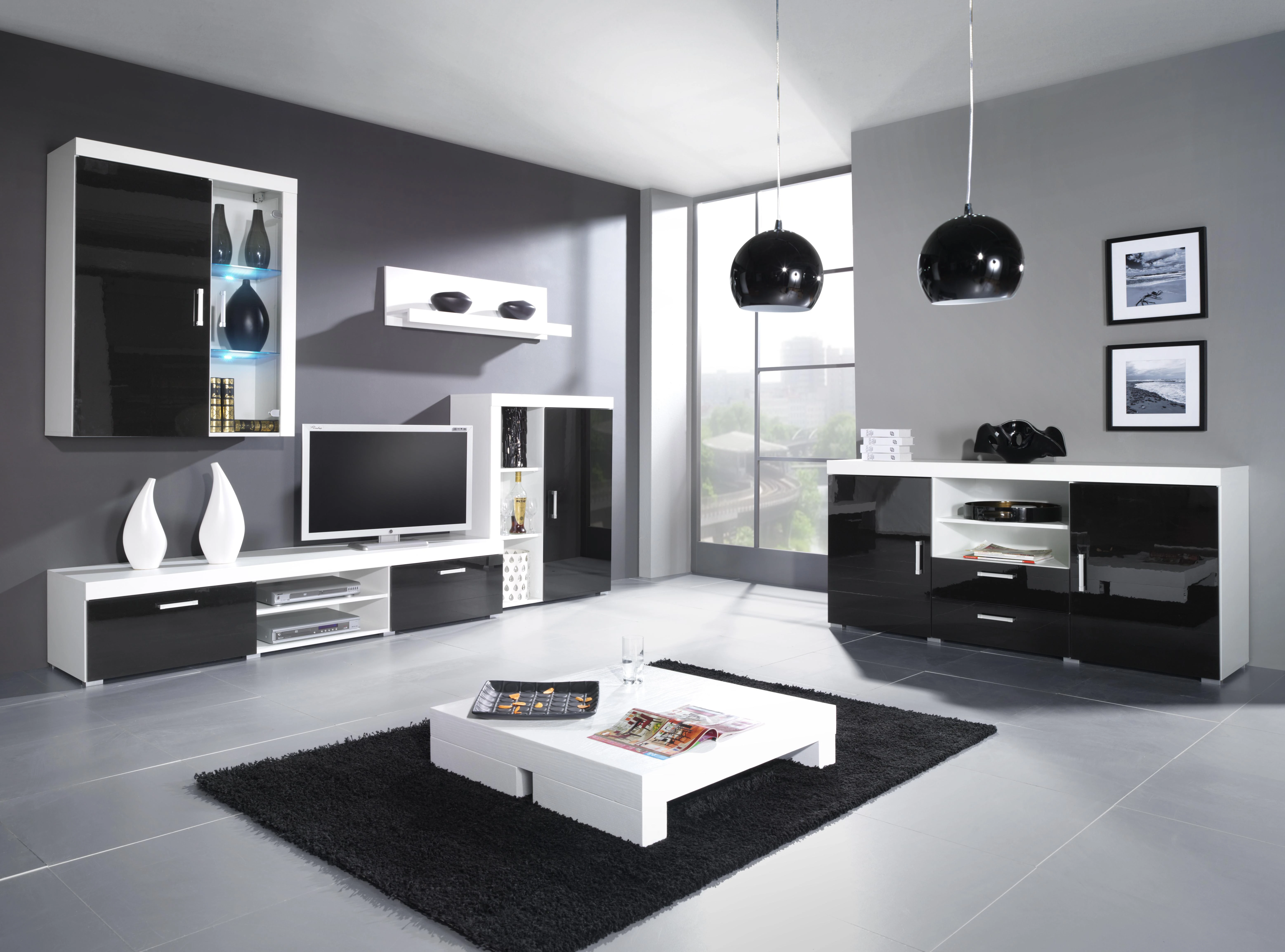 Cama Meble Cama hanging display cabinet SAMBA baltas/juodas gloss