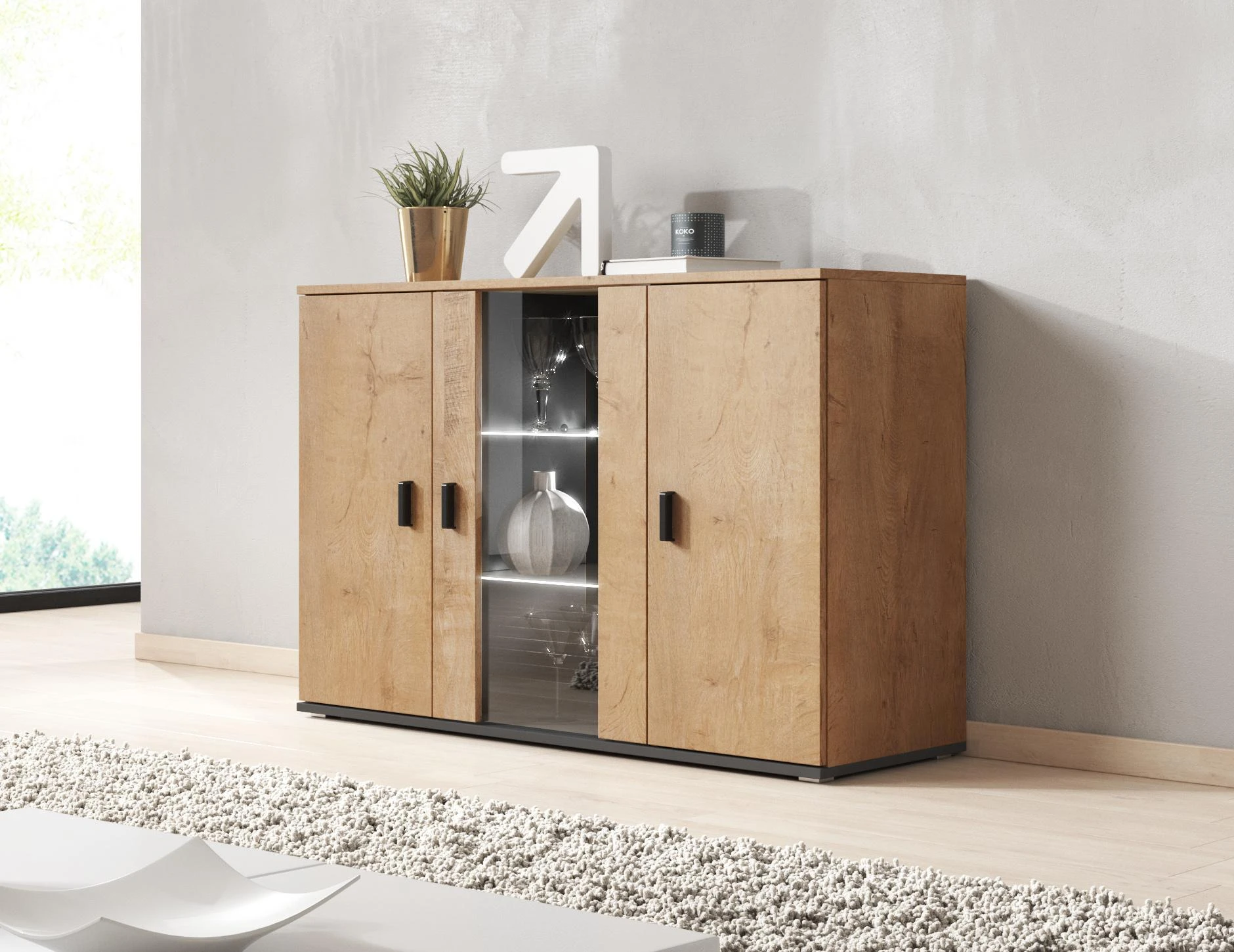 Cama Meble Šoninė Spintelė - Soho S7 120 Cm Lekkas Ąžuolas, Juoda