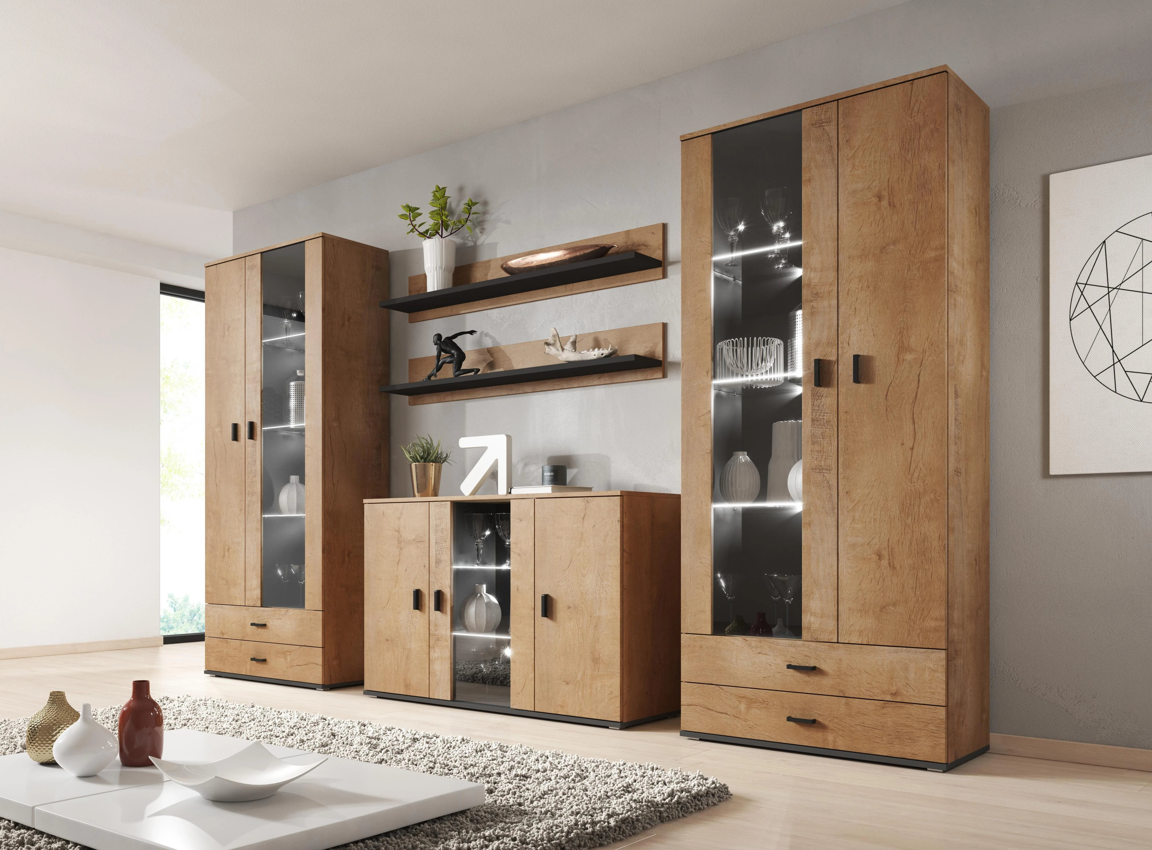 Cama Meble Šoninė Spintelė - Soho S7 120 Cm Lekkas Ąžuolas, Juoda