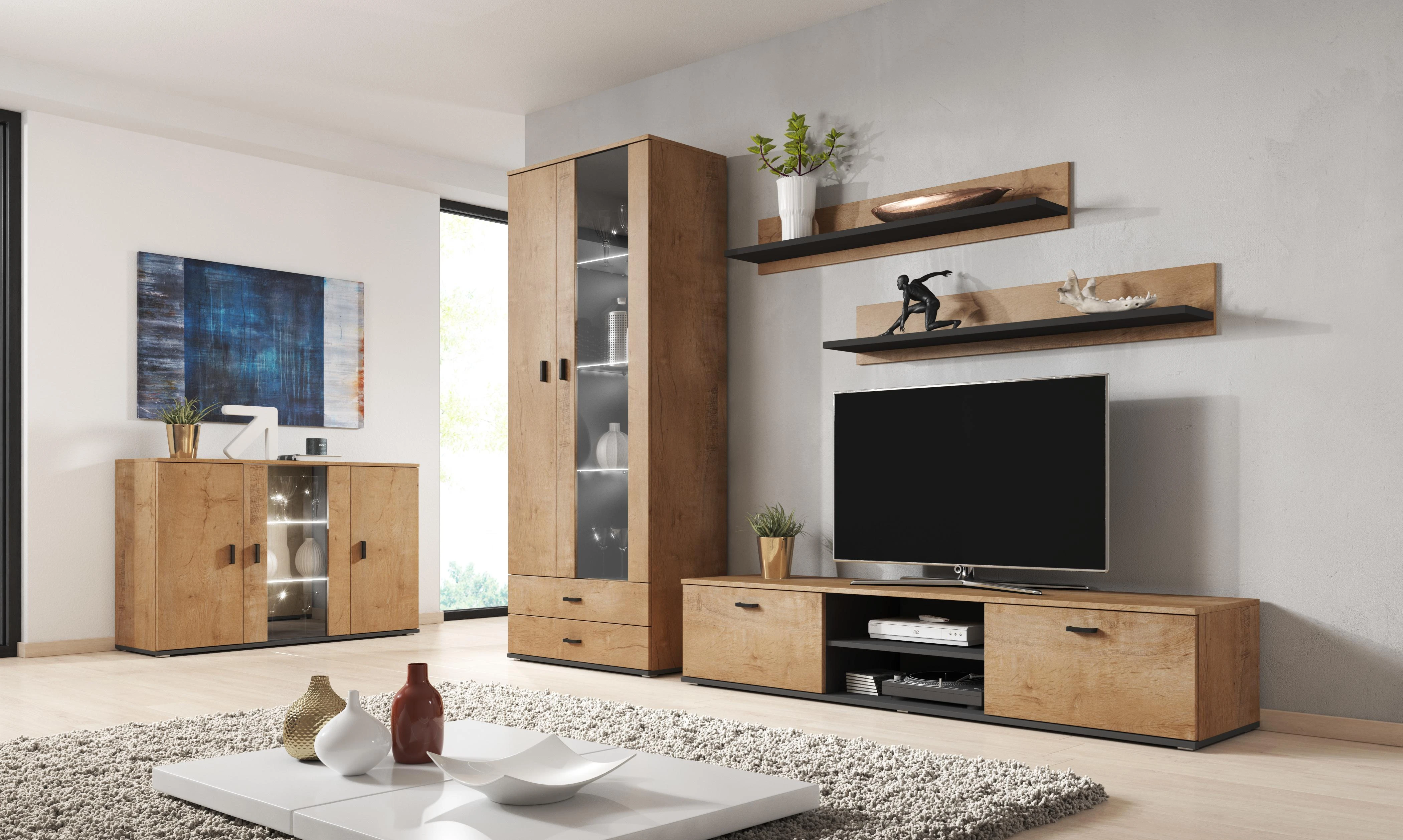 Cama Meble Šoninė Spintelė - Soho S7 120 Cm Lekkas Ąžuolas, Juoda