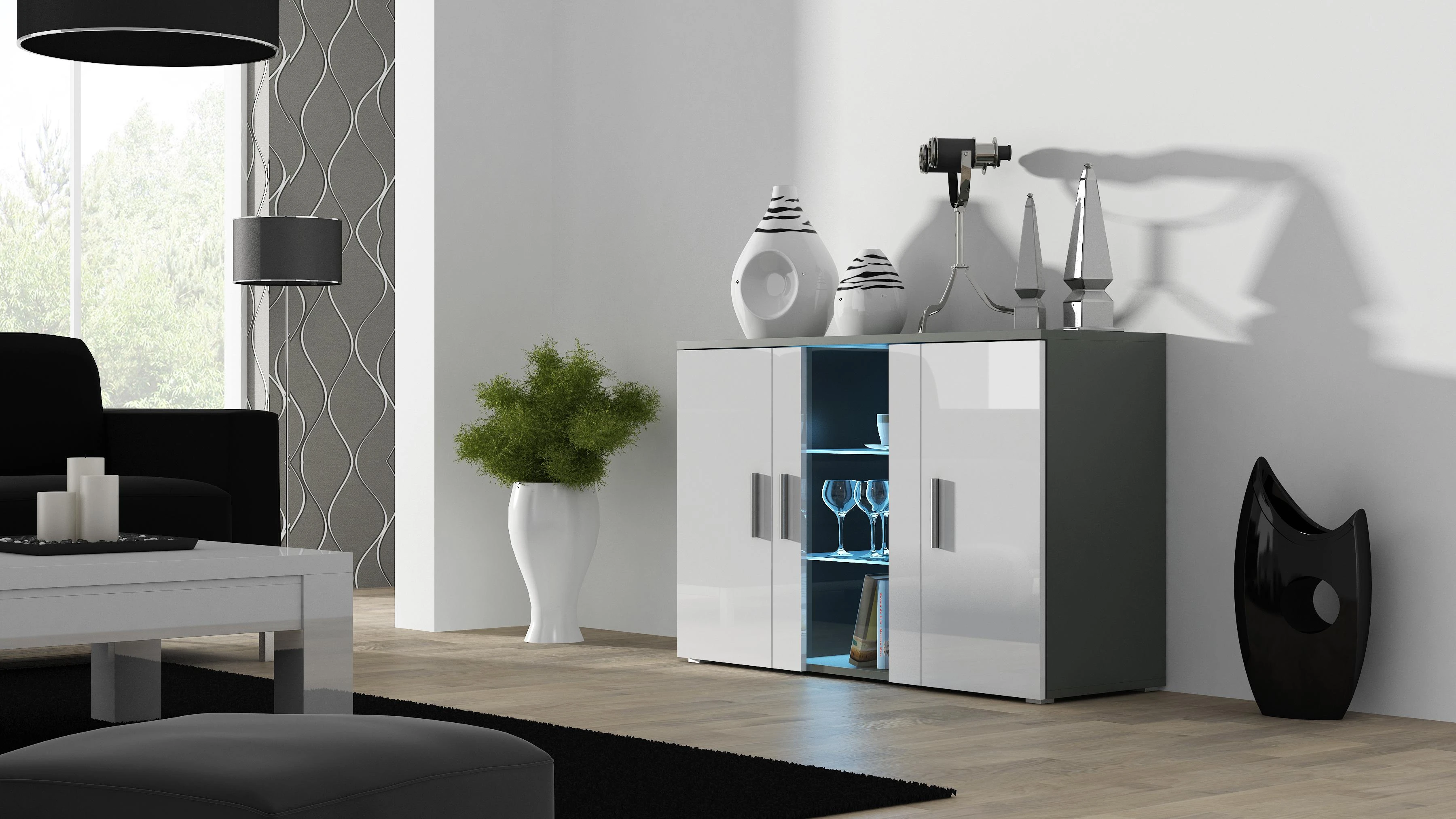 Cama Meble Komoda - Soho S7 120cm Pilka/baltai