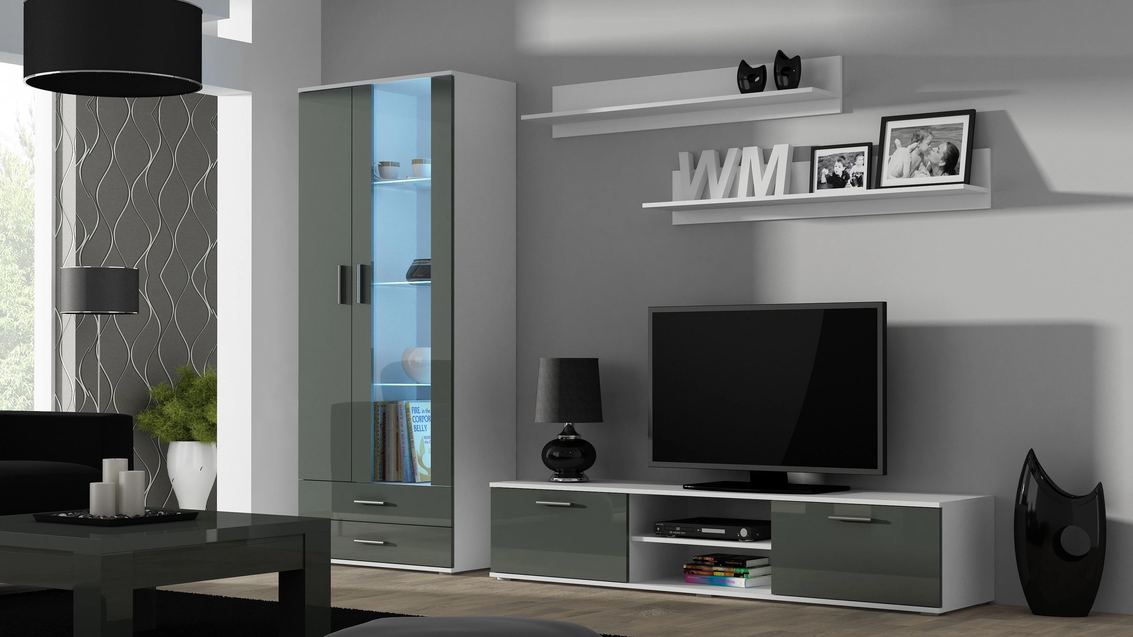 TV staliukas Cama Meble Televizorius stovas - Cama Soho RTV180BI/SZ Balta/Pilka