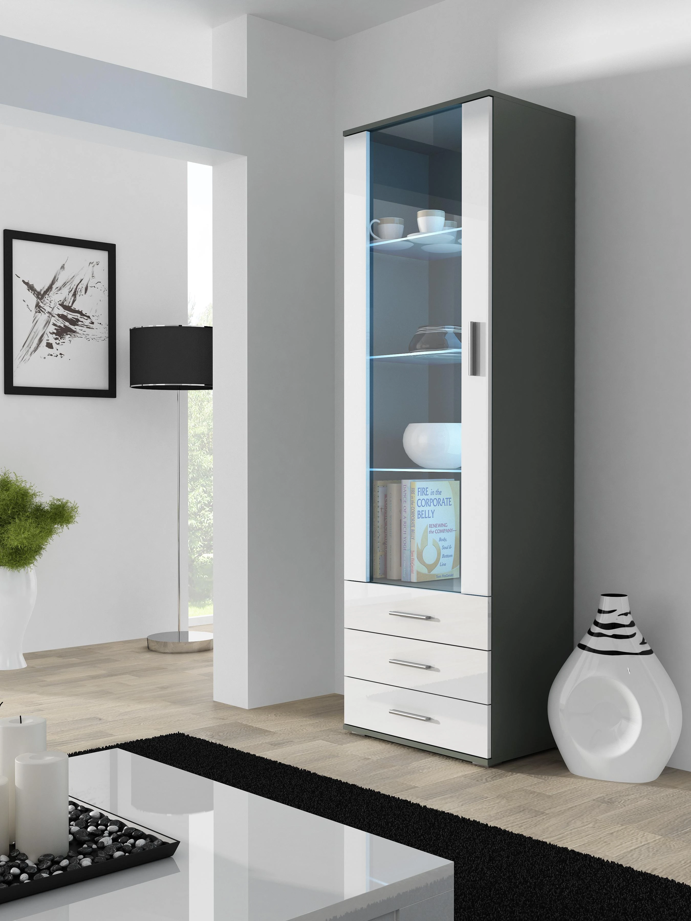 Cama Meble Svetainės Sekcija - Soho S1 Pilka/Balta Blizgi