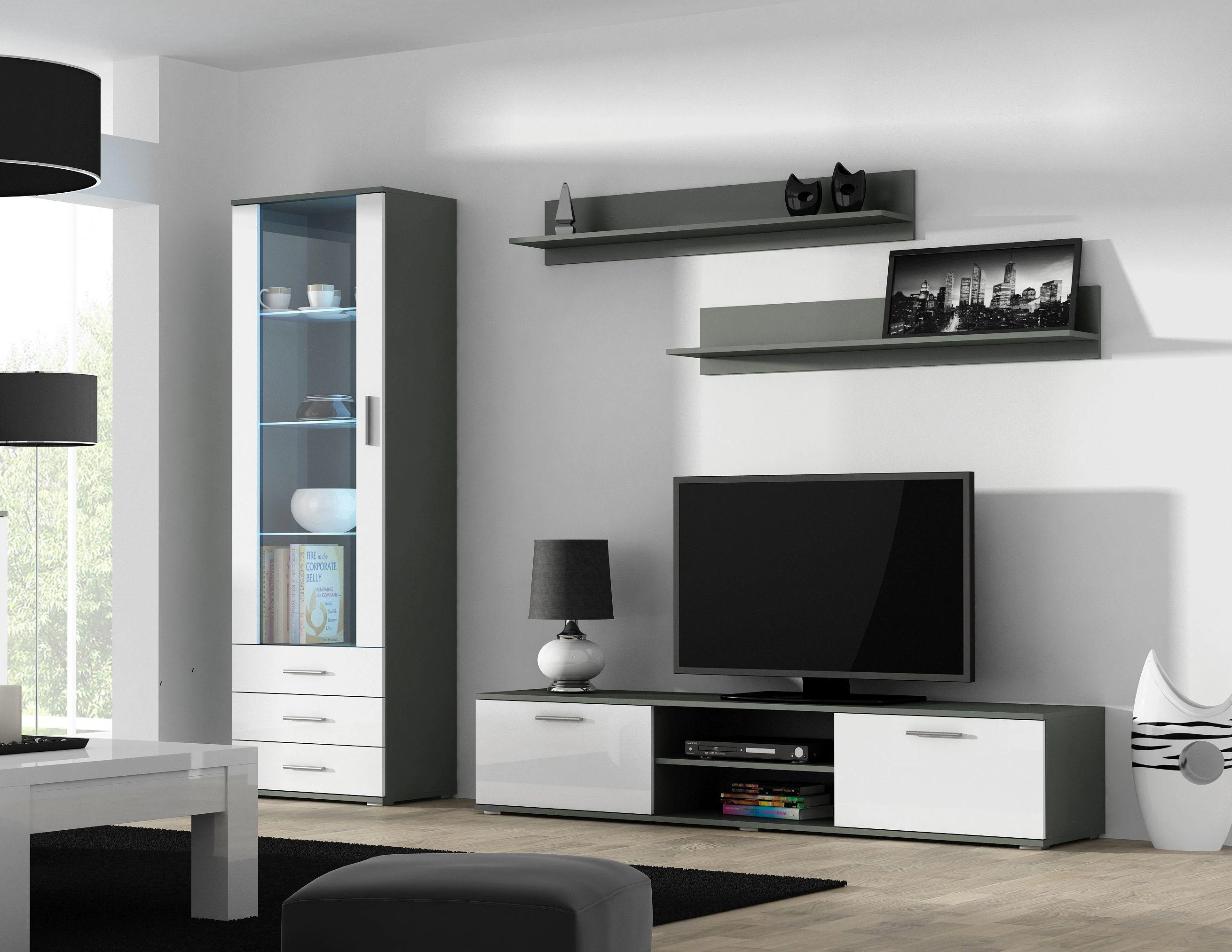 Cama Meble Svetainės Sekcija - Soho S1 Pilka/Balta Blizgi