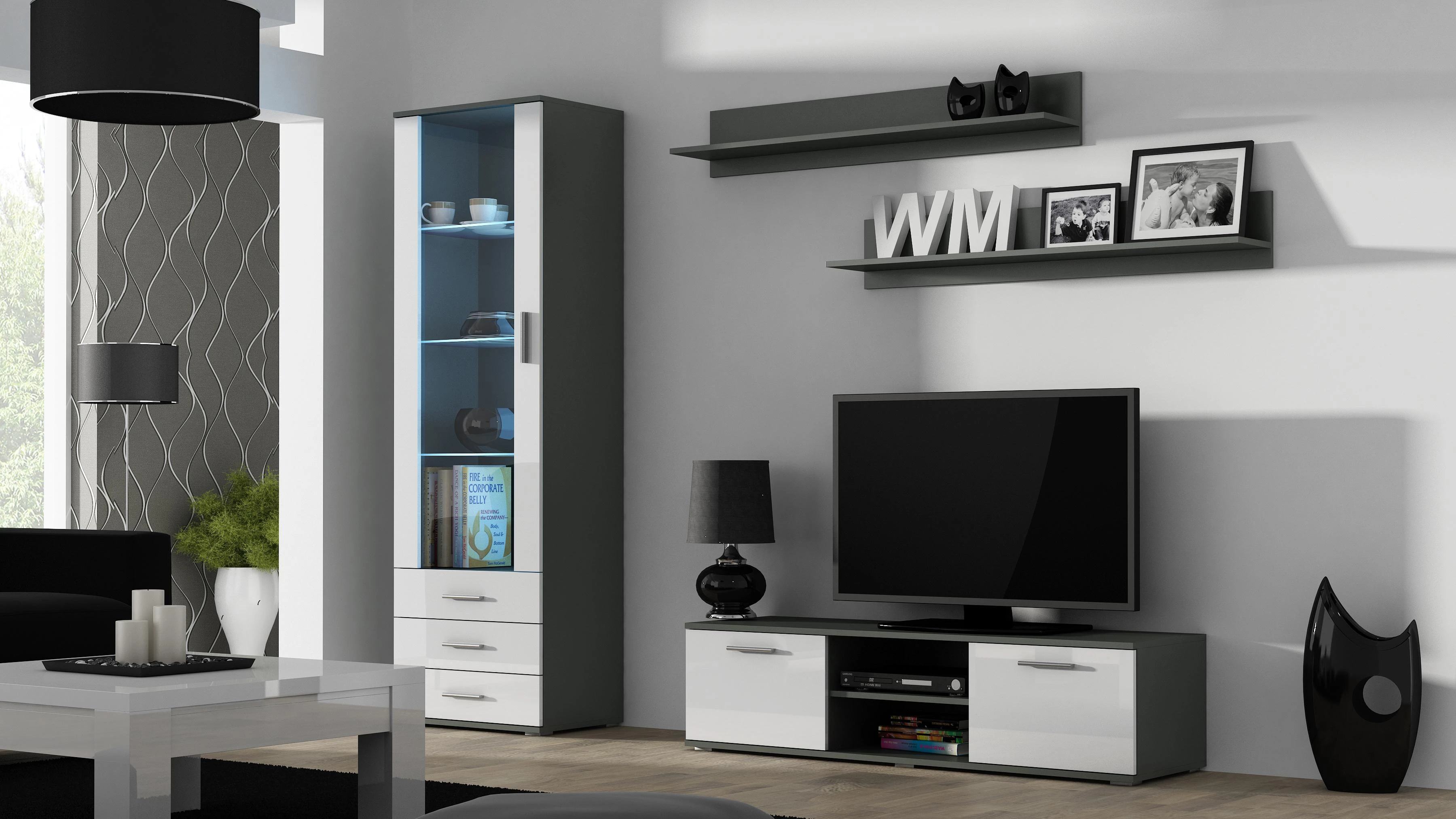 Cama Meble Svetainės Sekcija - Soho S1 Pilka/Balta Blizgi