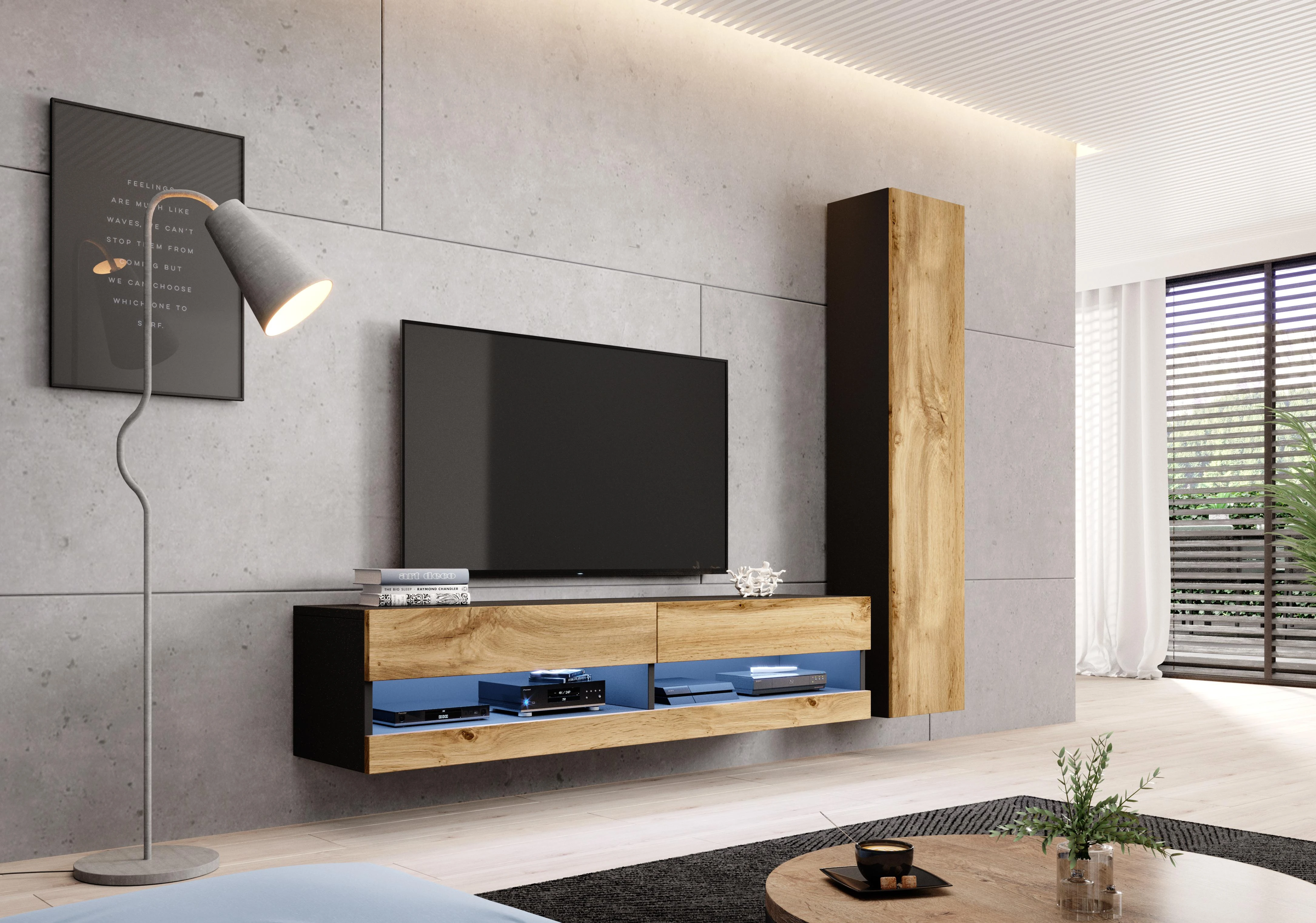 Cama sieninė spintelė VIGO '180' 180/40/30 (spalva: Votan ąžuolas/juoda)