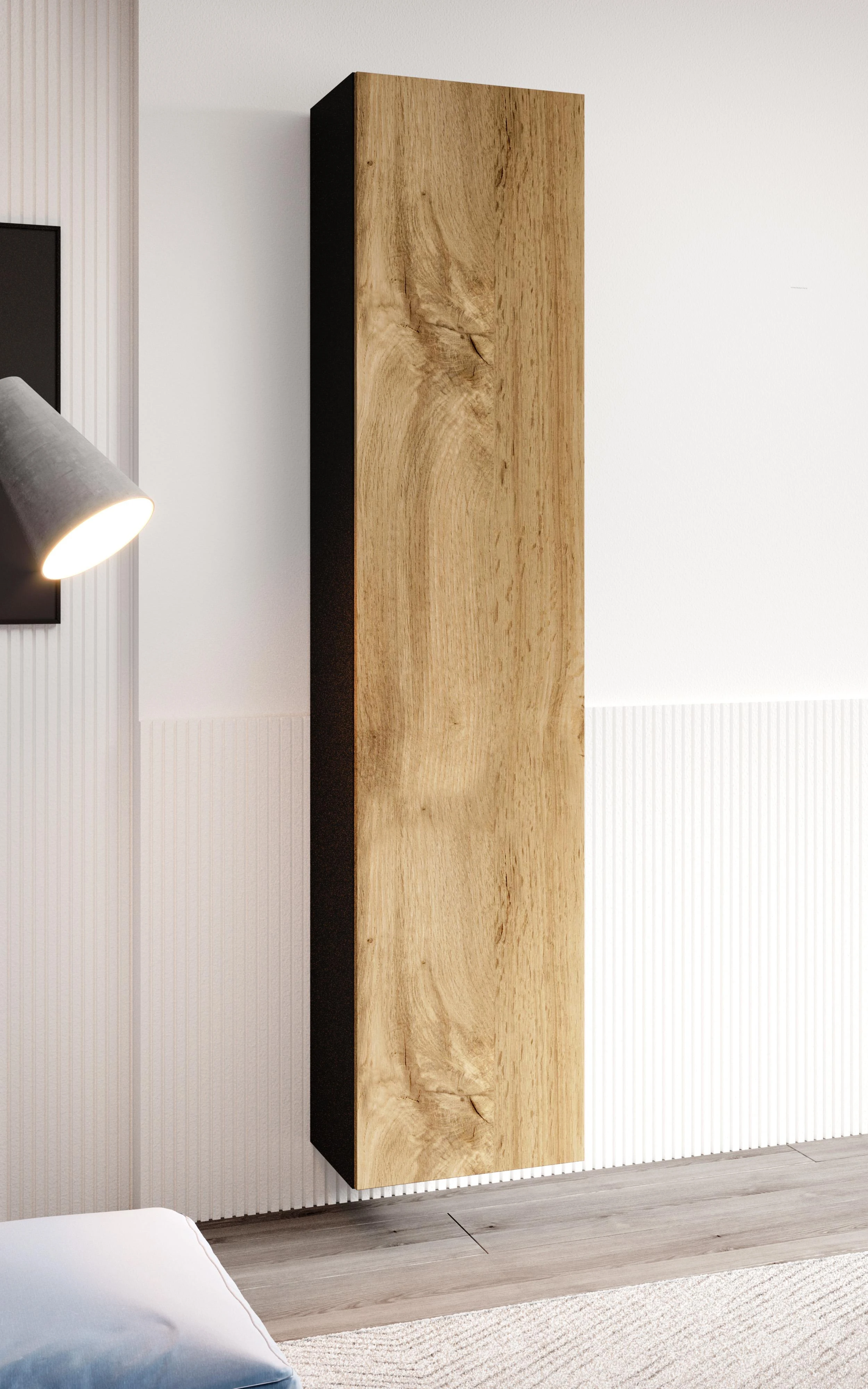 Cama sieninė spintelė VIGO '180' 180/40/30 (spalva: Votan ąžuolas/juoda)
