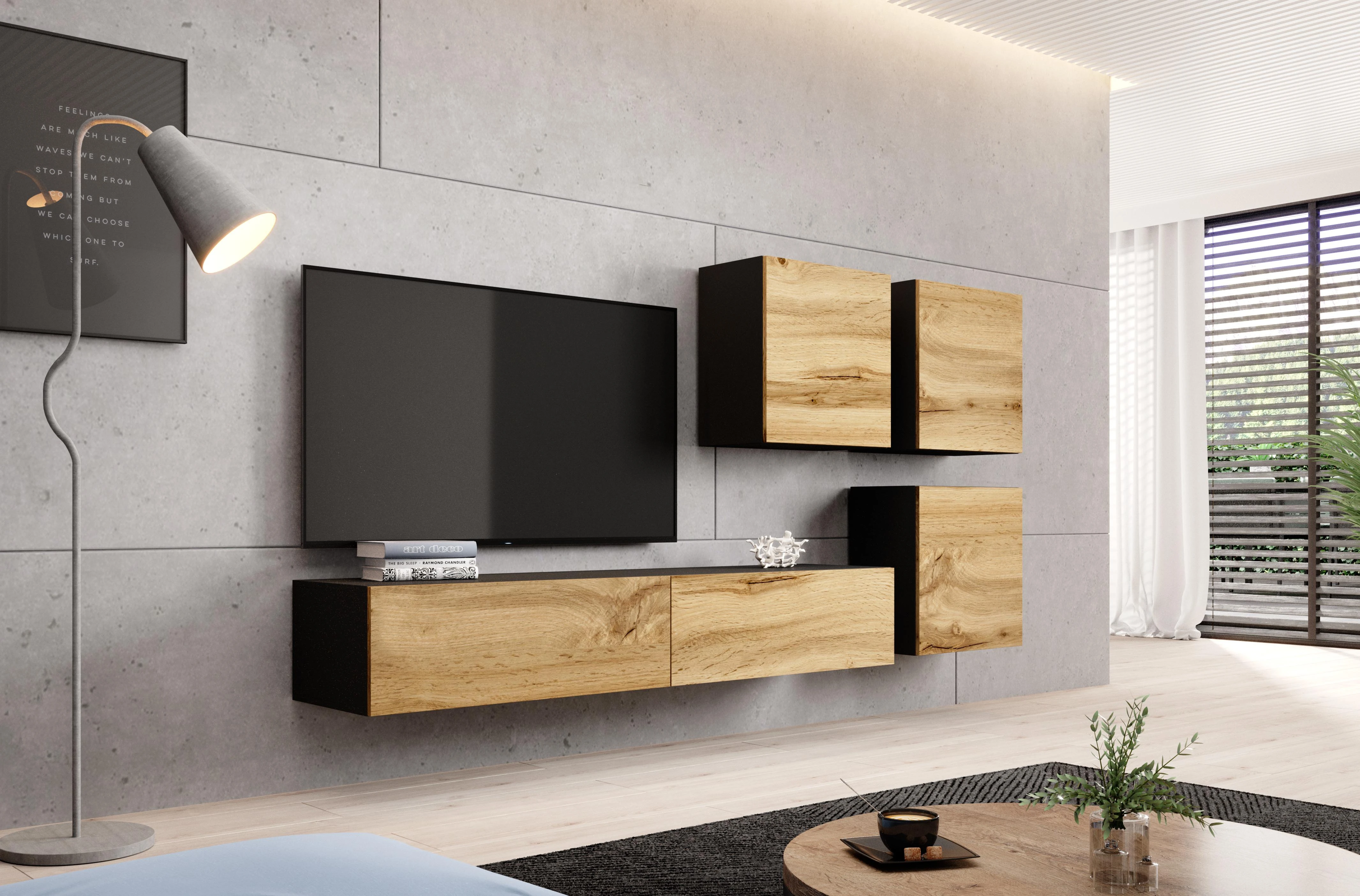Cama pakabinama TV spintelė VIGO '180' 30/180/40 (spalva:juoda/Votan ąžuolas)