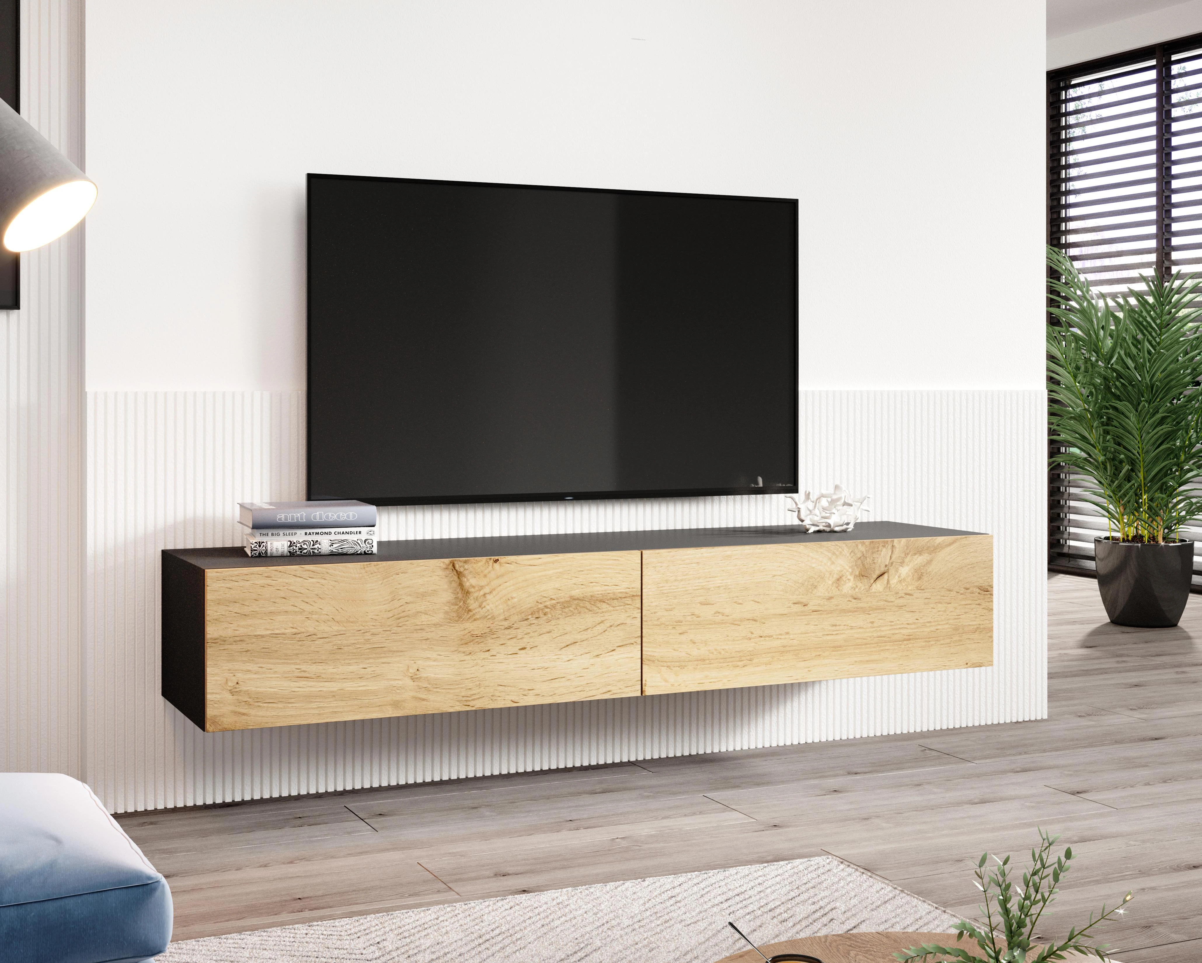 Cama pakabinama TV spintelė VIGO '180' 30/180/40 (spalva:juoda/Votan ąžuolas)