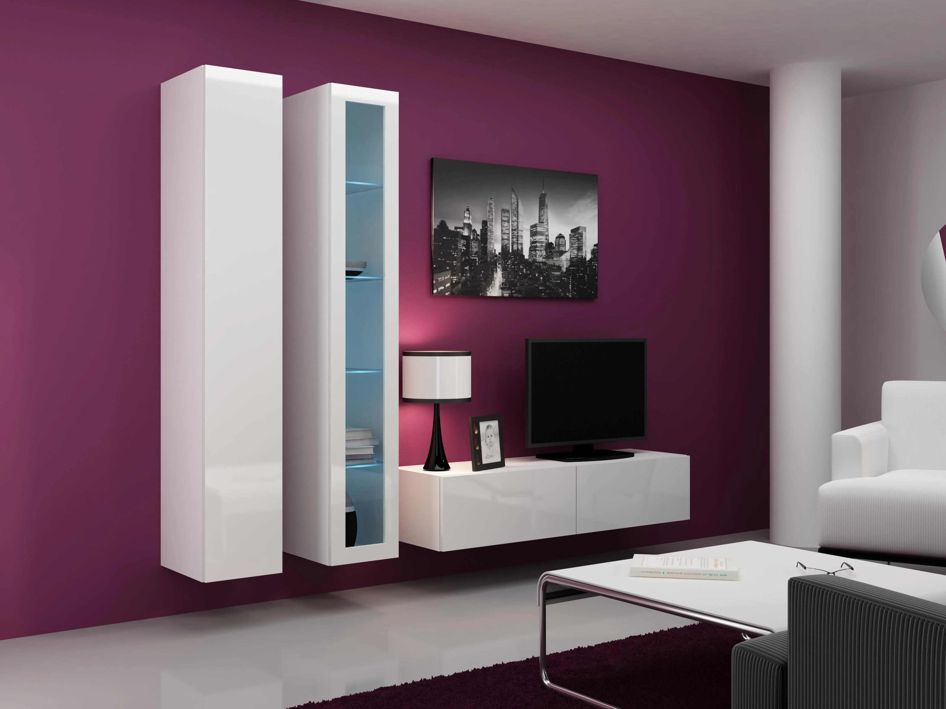 Cama sieninė lentyna VIGO '180' 180/40/30 (spalva: balta/blizgi balta)