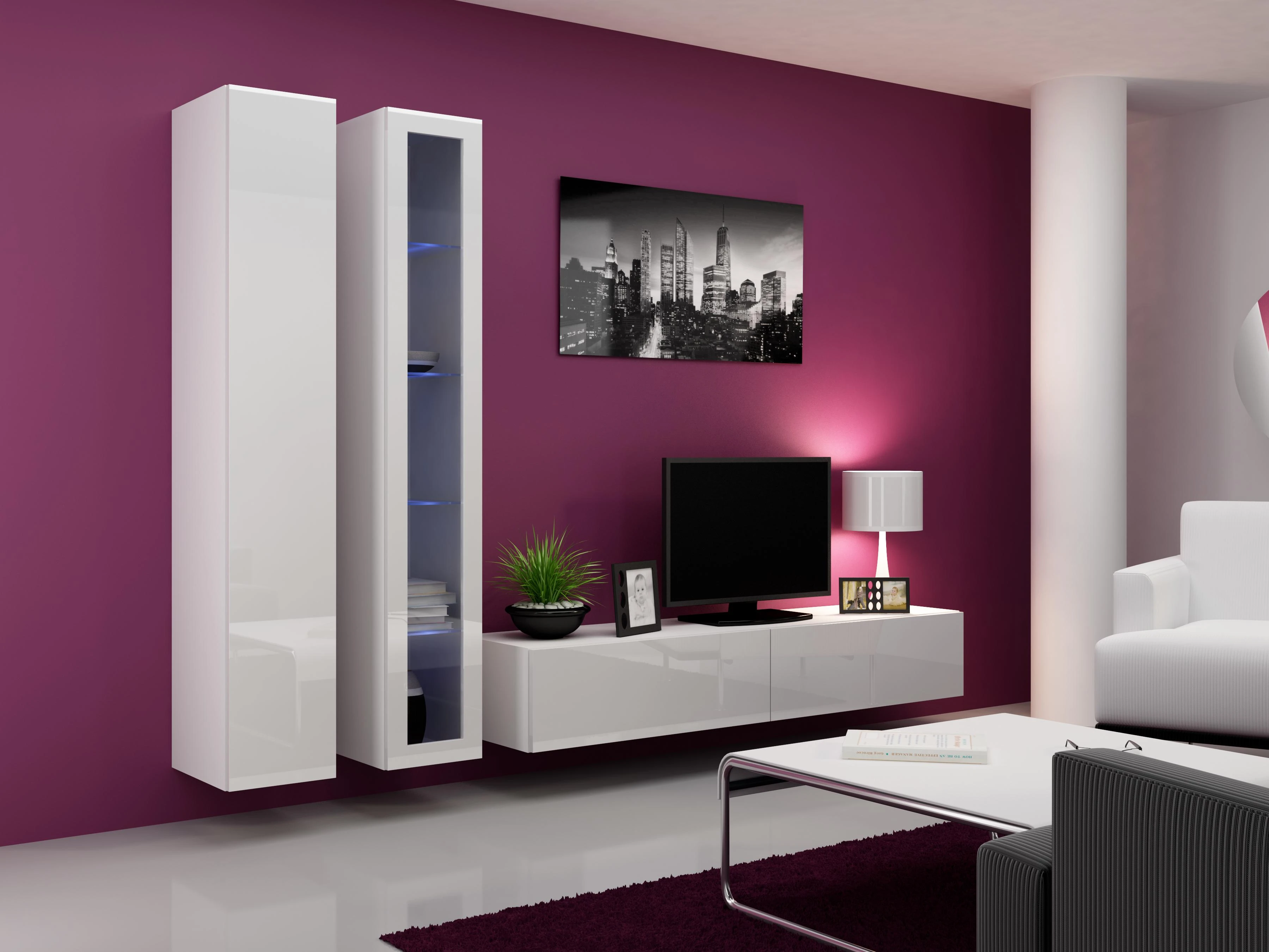 Cama sieninė lentyna VIGO '180' 180/40/30 (spalva: balta/blizgi balta)