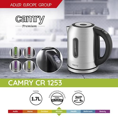 Camry | Virdulys | CR 1253 | With electronic control | 2200 W | 1.7 L | Nerūdijantis plienas | 360° rotational base | Nerūdijantis plienas