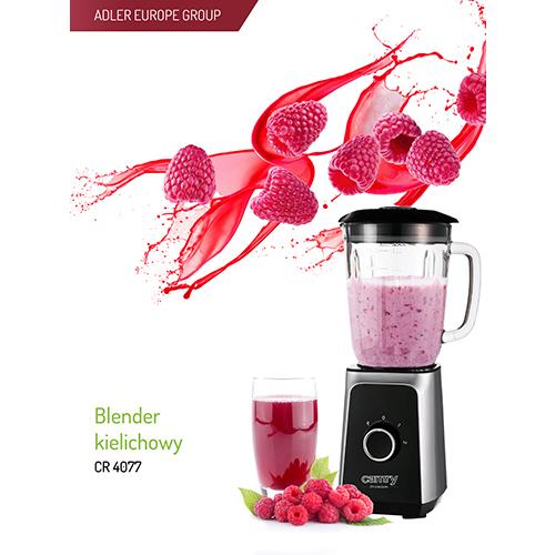 Adler Camry | Maišytuvas | CR 4077 | Tabletop | 500 W | Jar material Glass | Jar capacity 1.5 L | Ice crushing | Juodas/Nerūdijantis plienas