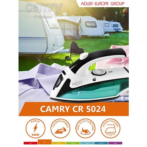 Camry | CR 5024 | Steam Travel iron | 840 W | Vanduo tank capacity 40 ml | Baltas/žalias/juodas