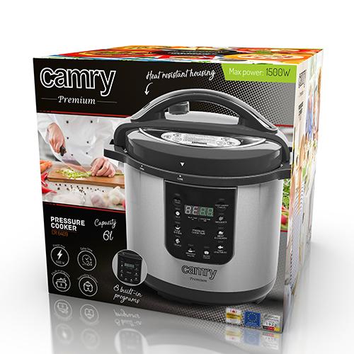 Camry | Pressure cooker | CR 6409 | 1500 W | Alluminium pot | 6 L | Number of programs 8 | Nerūdijantis plienas/Juodas