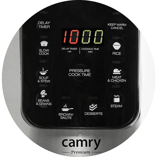 Camry | Pressure cooker | CR 6409 | 1500 W | Alluminium pot | 6 L | Number of programs 8 | Nerūdijantis plienas/Juodas