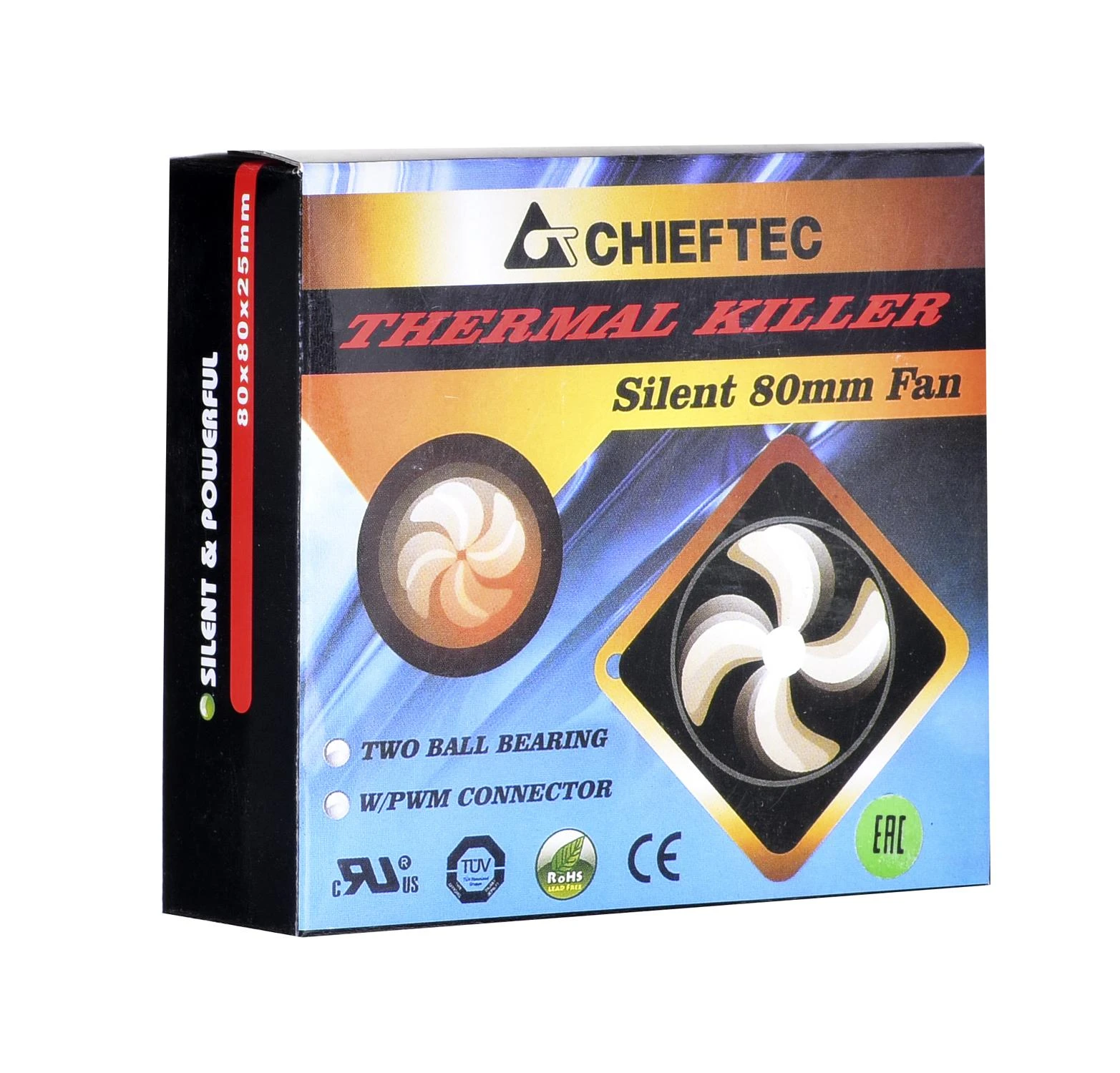 CHIEFTEC 80x80x25mm rutulinis guolis PWM FAN