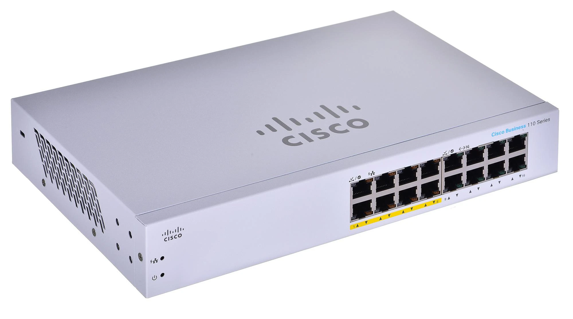 Šakotuvas Cisco Port „BUSINESS 110“ SERIJOS NEVALDOMAS – KOMUTATORIUS, 16 PRIEVADŲ GE, DALINIS POE