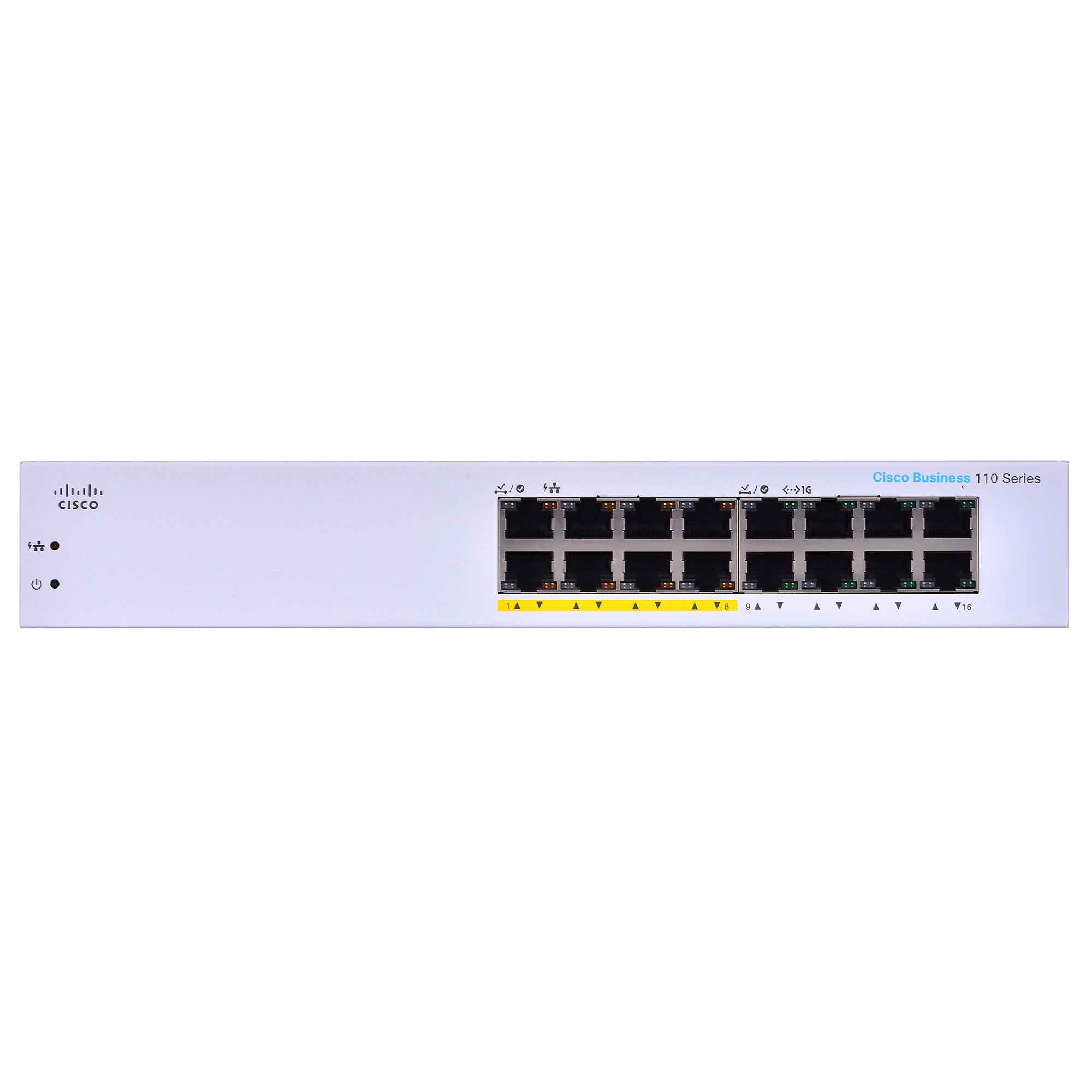 Šakotuvas Cisco Port „BUSINESS 110“ SERIJOS NEVALDOMAS – KOMUTATORIUS, 16 PRIEVADŲ GE, DALINIS POE