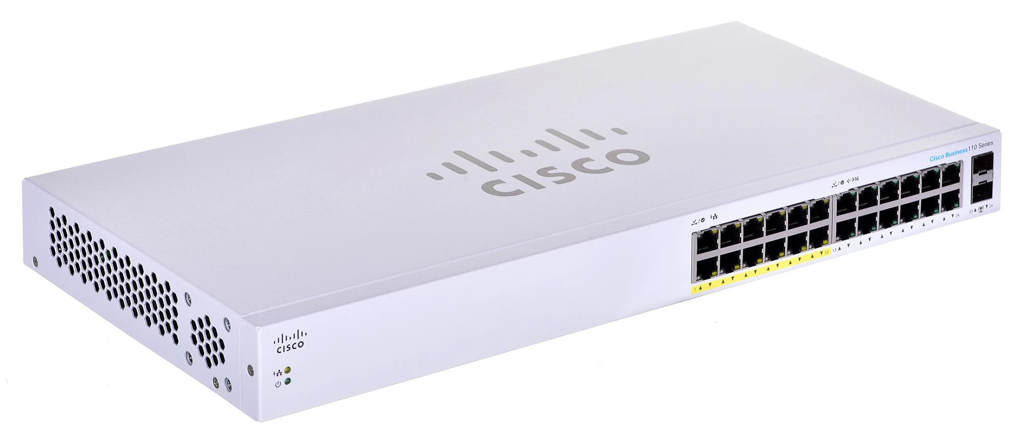 Šakotuvas Cisco CBS110 nevaldomas 24 prievadų GE, dalinis PoE, 2x1G SFP bendrinamas
