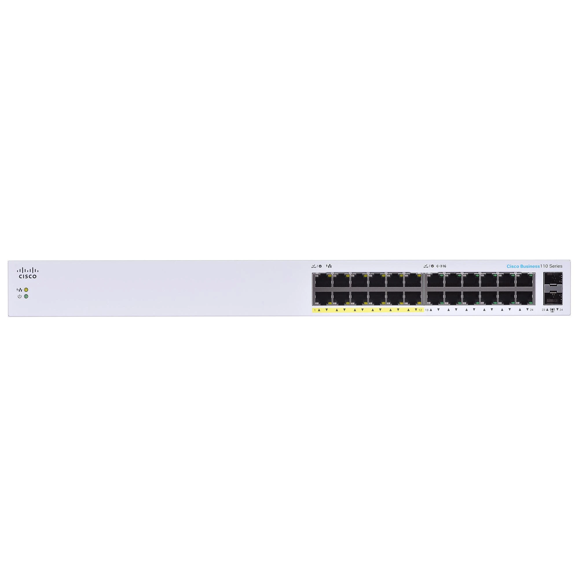 Šakotuvas Cisco CBS110 nevaldomas 24 prievadų GE, dalinis PoE, 2x1G SFP bendrinamas