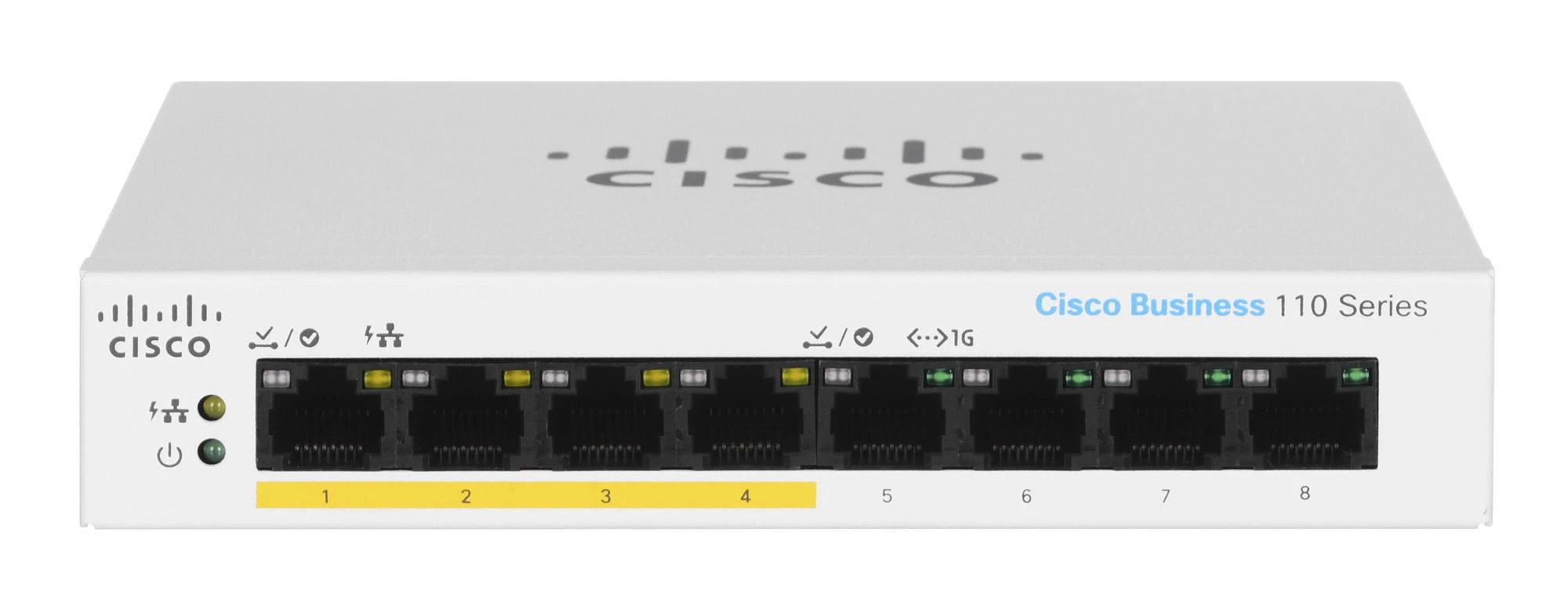 Šakotuvas Cisco CBS110 nevaldomas 8 prievadų GE, dalinis PoE, darbalaukis, išorinis PS