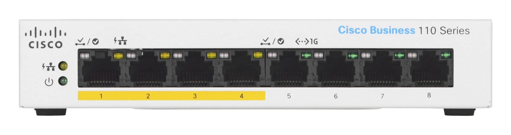 Šakotuvas Cisco CBS110 nevaldomas 8 prievadų GE, dalinis PoE, darbalaukis, išorinis PS