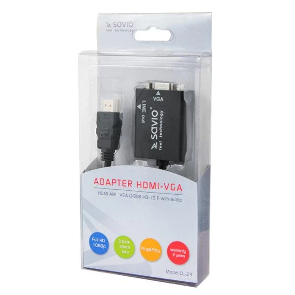 Savio CL-23 video cable adapter 0.5 m VGA (D-Sub) HDMI Type A (Standard) Juodas
