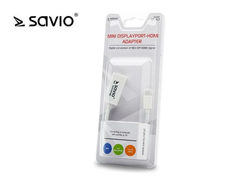 Vaizdo Adapteris - Savio CL-57 Mini DisplayPort į HDMI 0,2 m Baltas