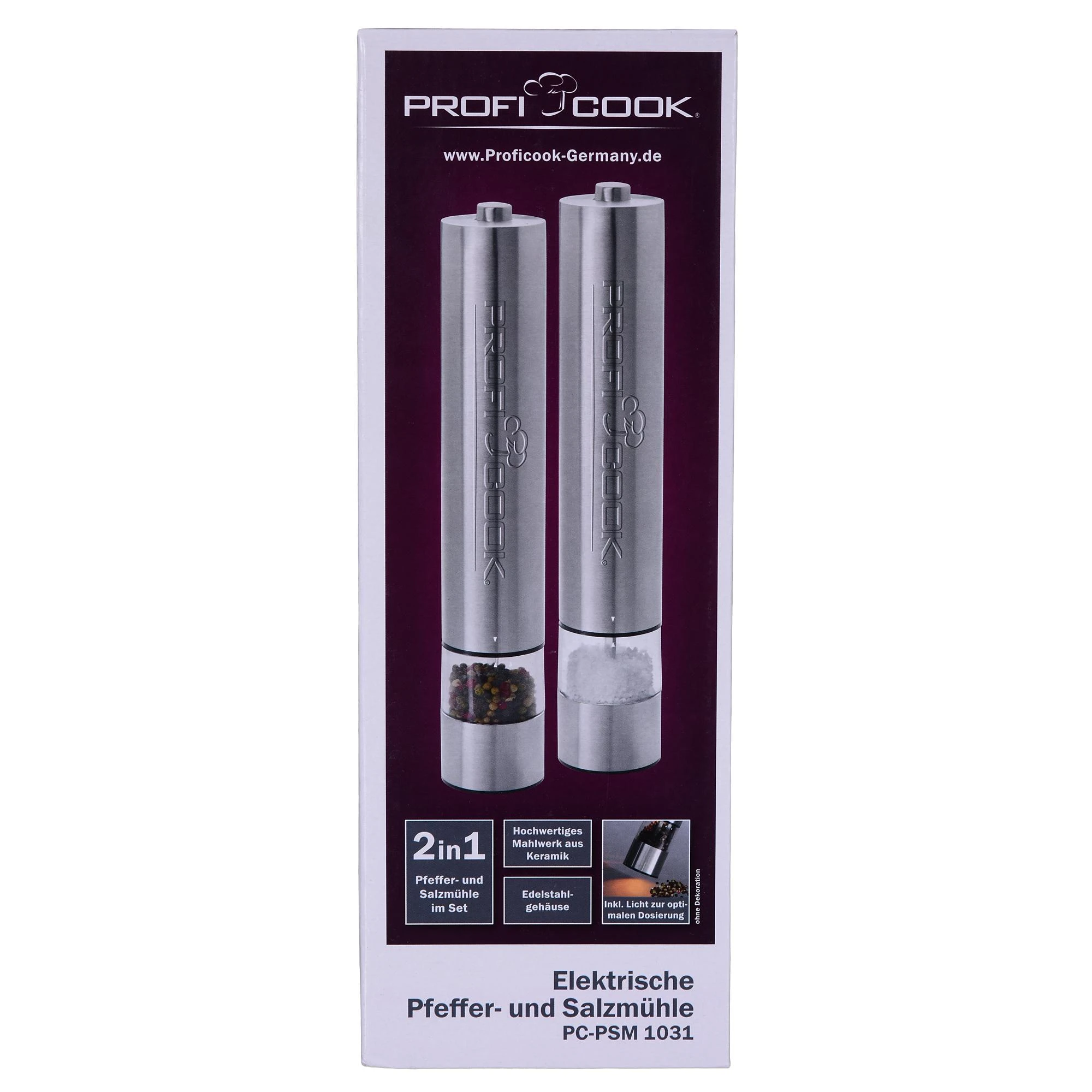 Profi Cook Mill ProfiCook pipirų ir druskos malūnėlių rinkinys PC-PSM 1031, pipirų / druskos malūnėlis (nerūdijantis plienas / skaidrus)
