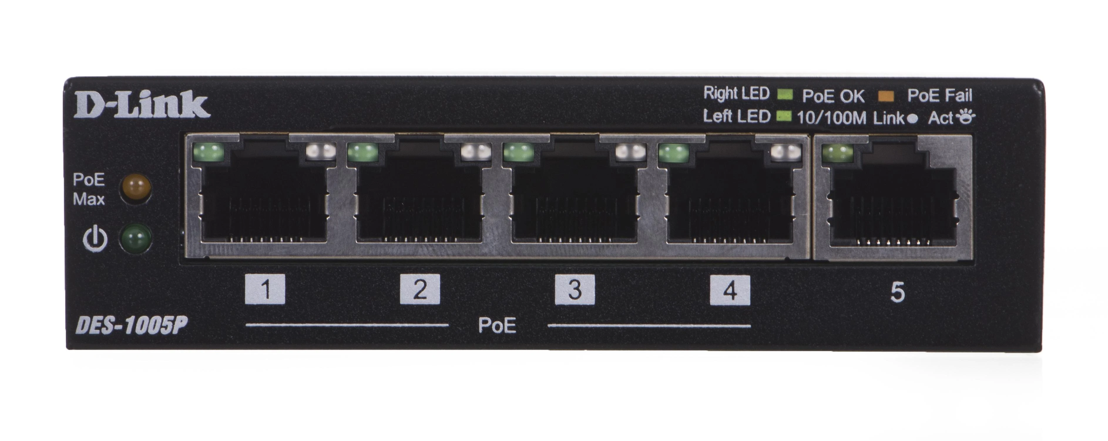 Šakotuvas D-Link DES-1005P/E tinklo komutatorius Ne-valdomas L2 Fast Ethernet (10/100) Juoda Maitinimas per Eternetą (PoE)