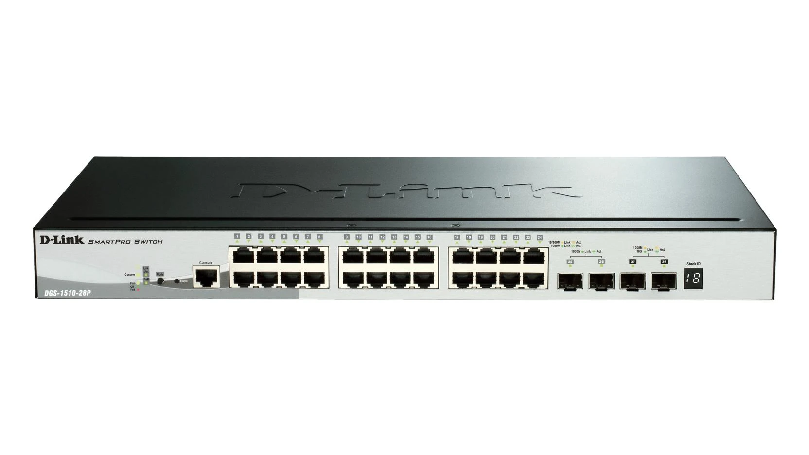 Šakotuvas D-LINK 28 prievadų išmanusis valdomas PoE Gigabit Stack jungiklis