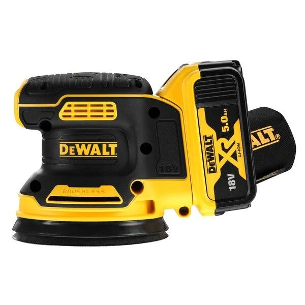 DEWALT akumuliatorinis bešepetėlinis ekscentrinis šlifuoklis DCW210P2 18V 125mm 2x5,0Ah