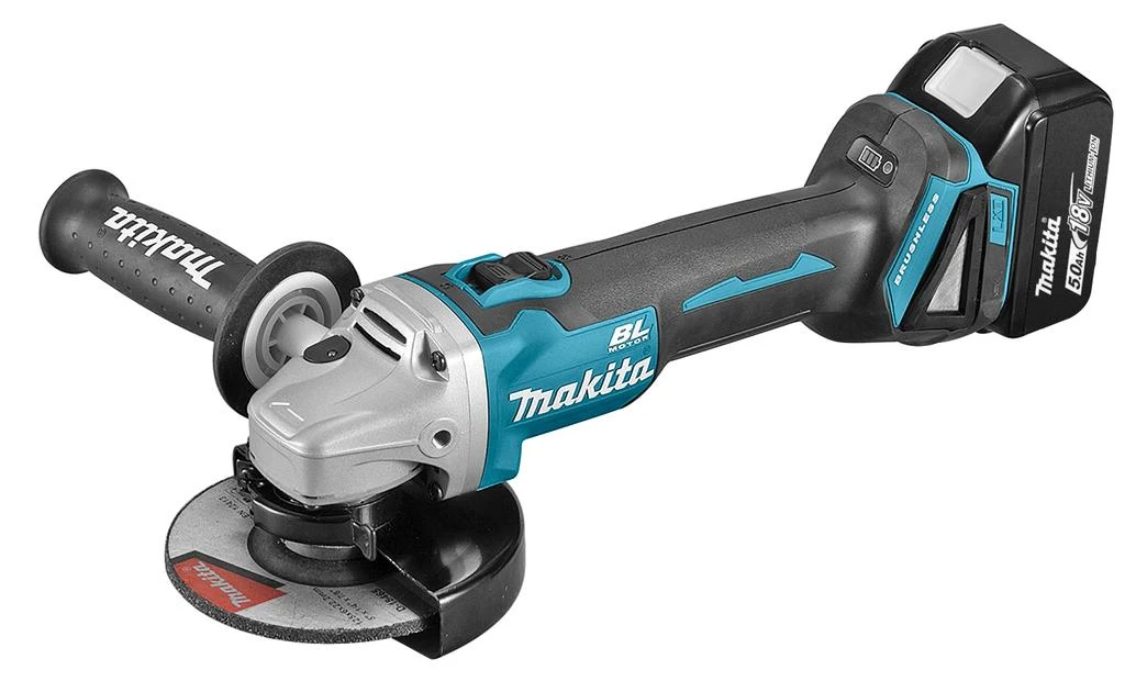 Makita DGA506RTJ su 5.0Ah baterija ir šonine rankena