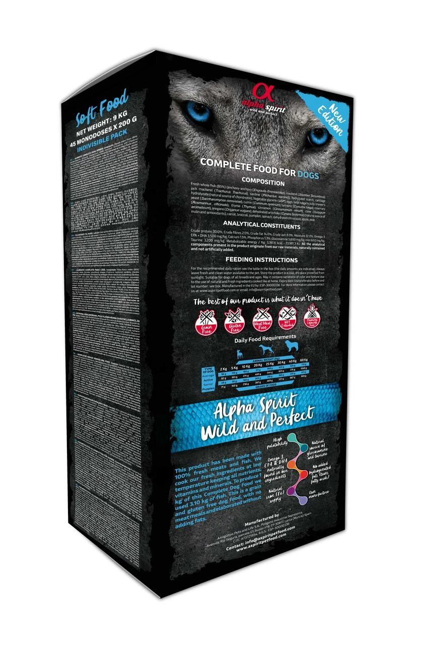 ALPHA SPIRIT WILD FISH drėgnas žuvies pašaras šunims 9kg