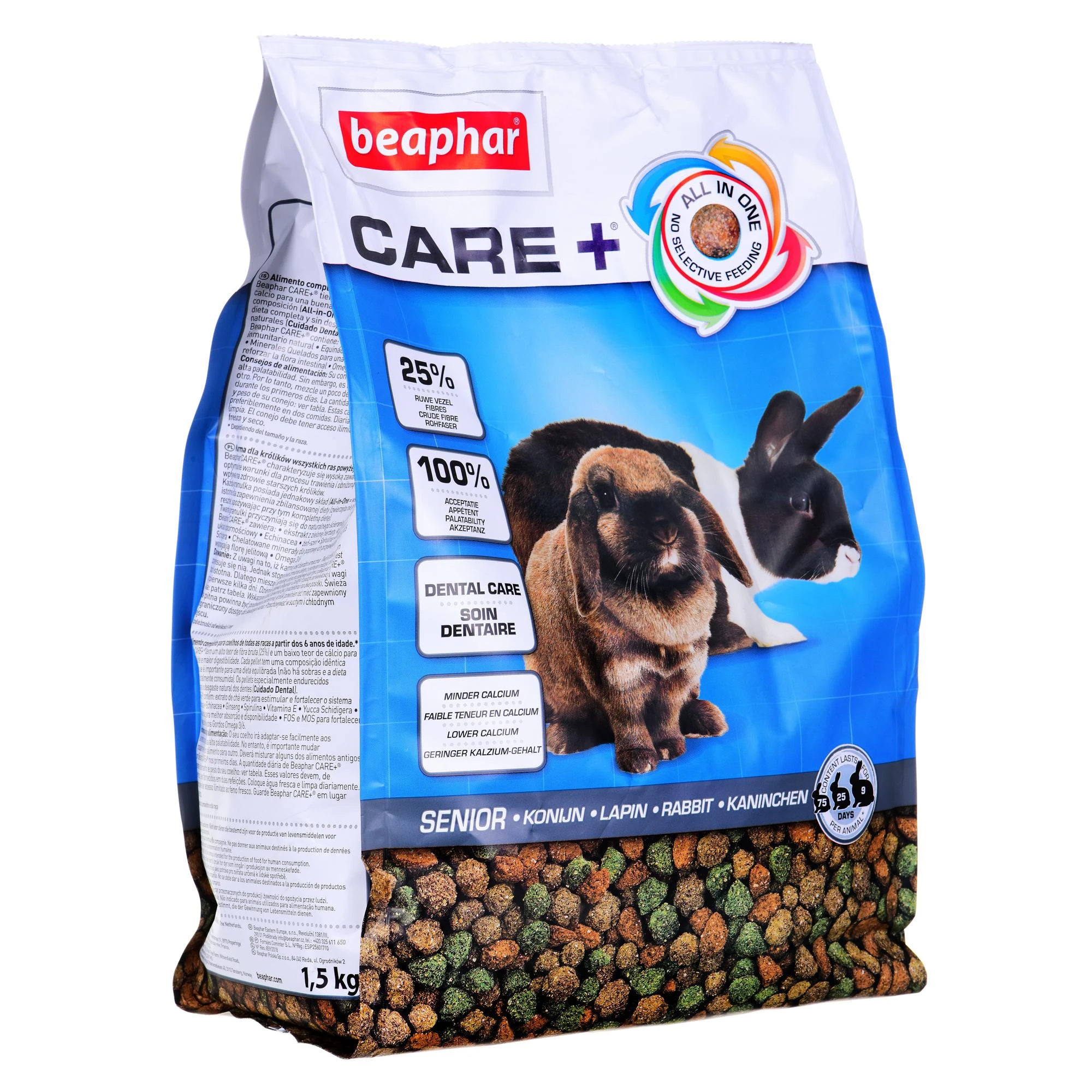 Triušių Maistas - Beaphar Care+ Senjorams 1,5kg Triušiams, Vyresniems Nei 6 Metai