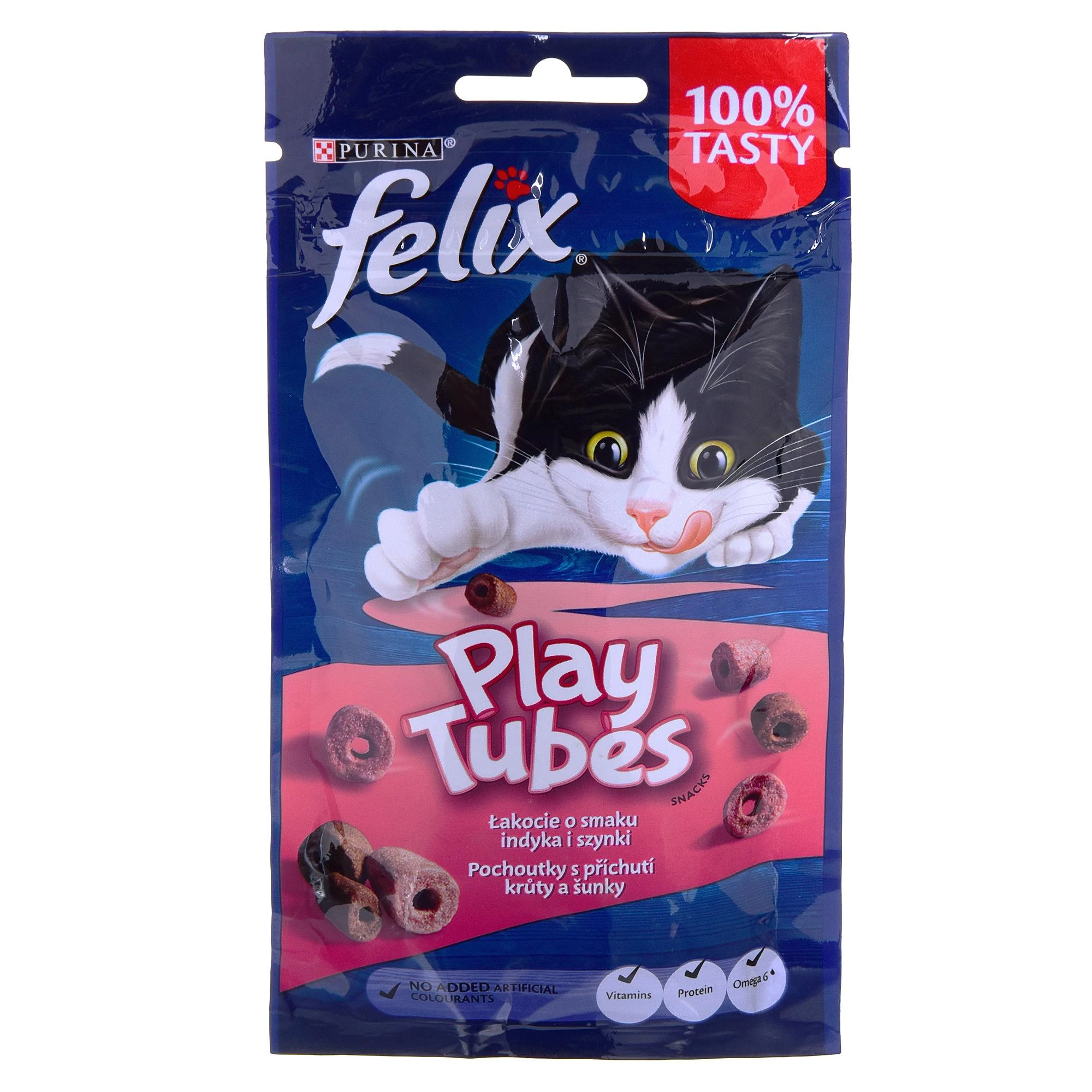 Purina Nestle FELIX Play Tubes kalakutiena, Ham – sausas kačių ėdalas – 50 g