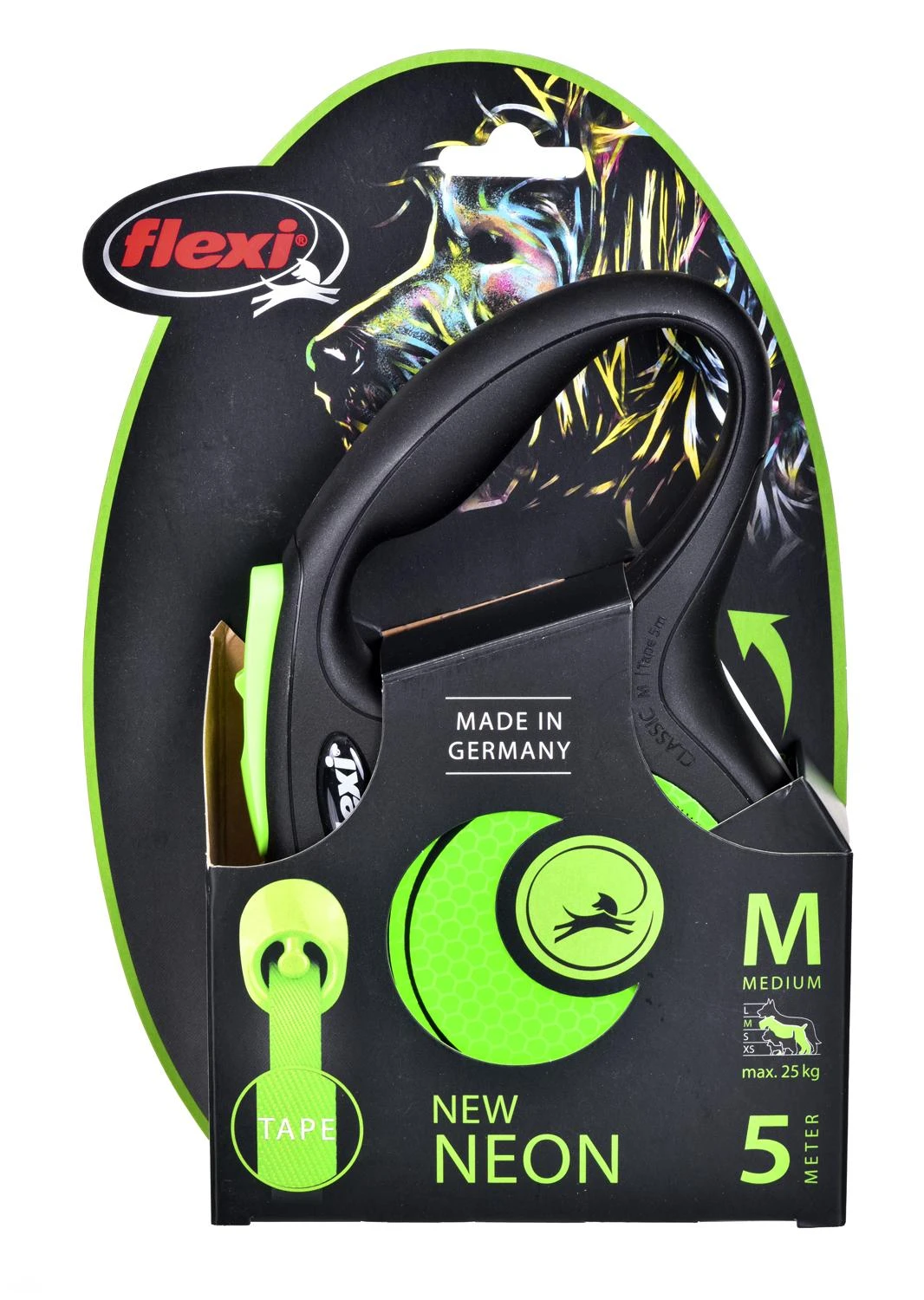 Trixie FLEXI New Neon Tape žalias pavadėlis M-5m iki 25kg