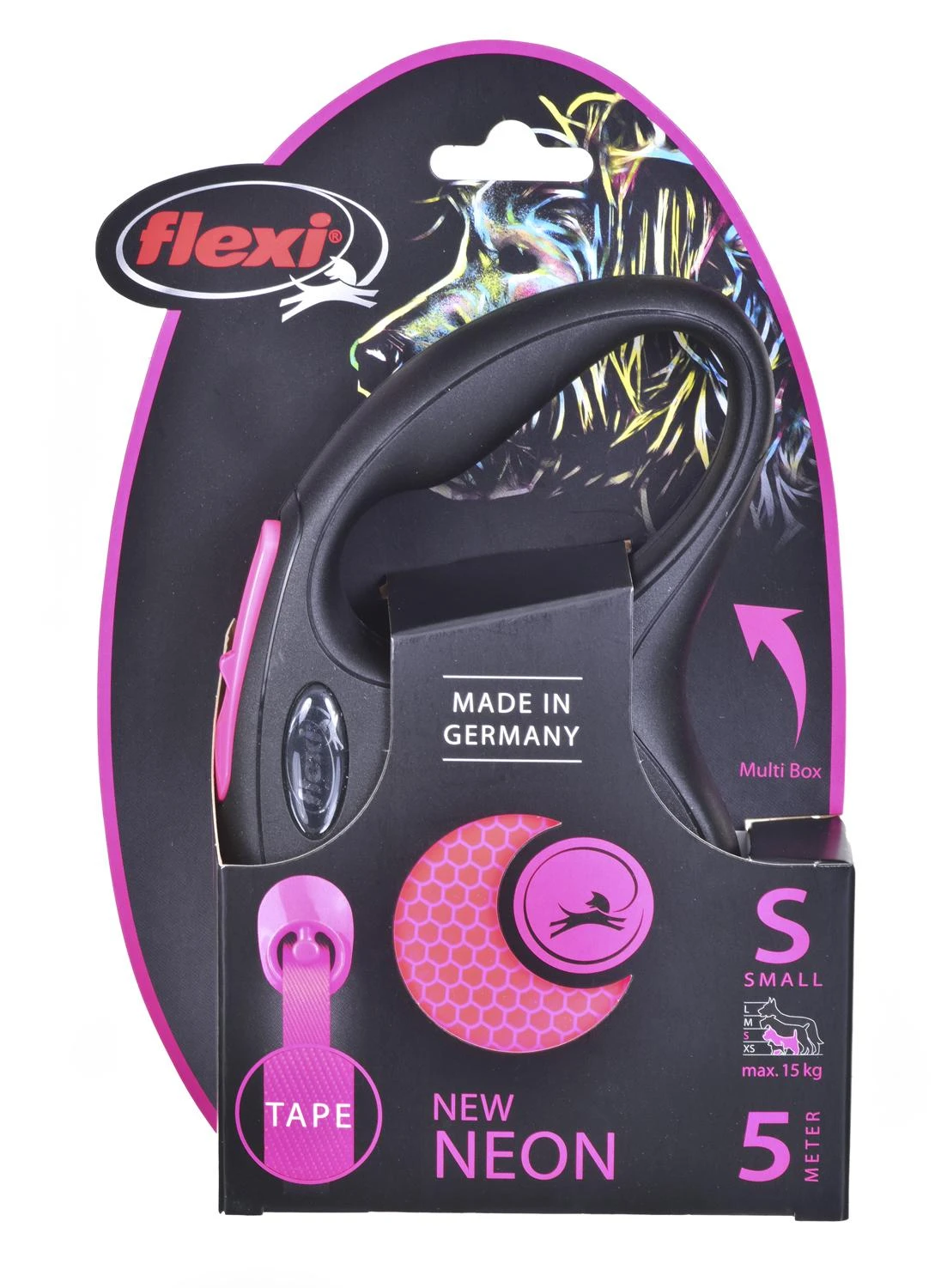 FLEXI New Neon Tape rožinis pavadėlis S-5m iki 15kg