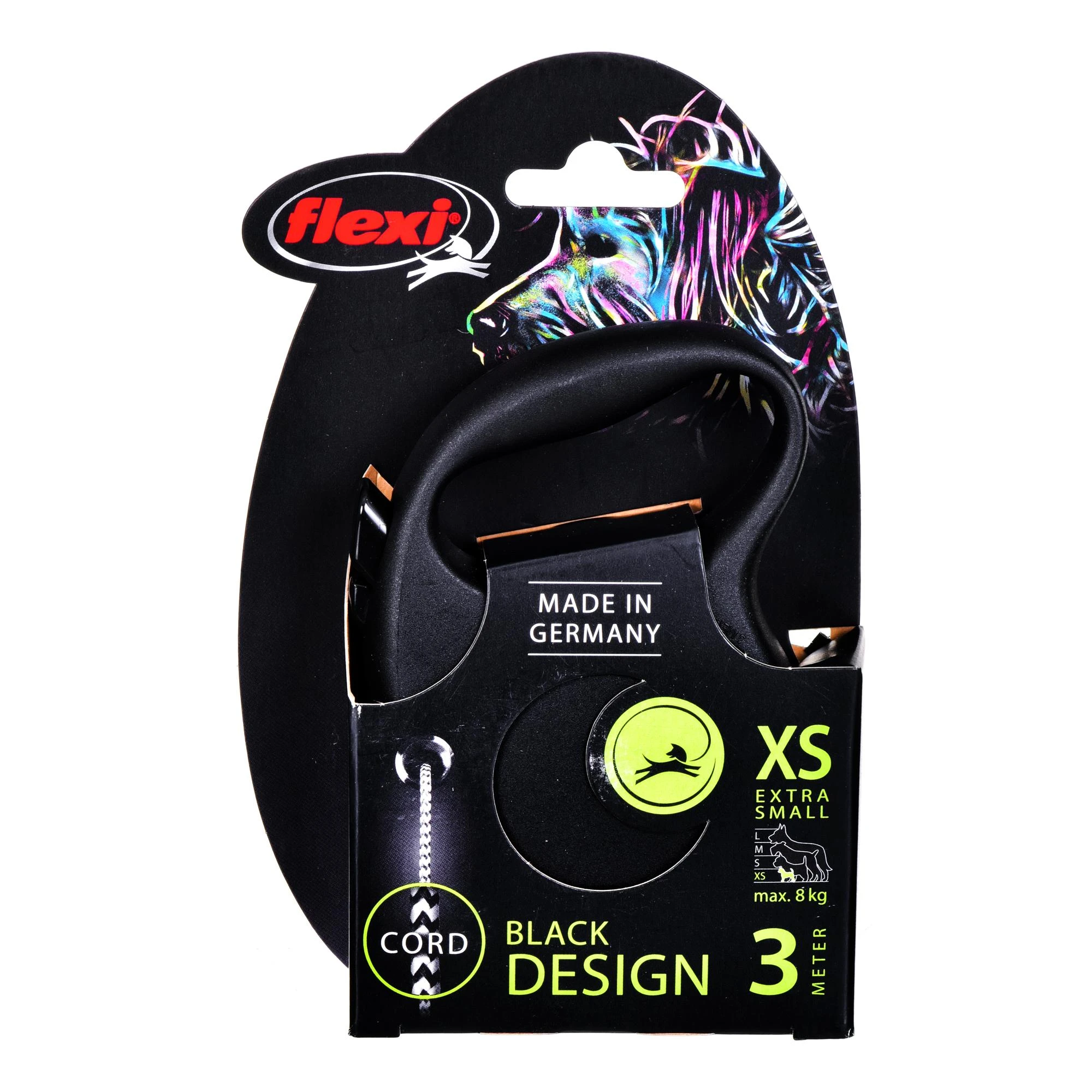 Flexi Juodas Design XS pavadėlis šunims iki 8kg virvinis 3m juodos spalvos