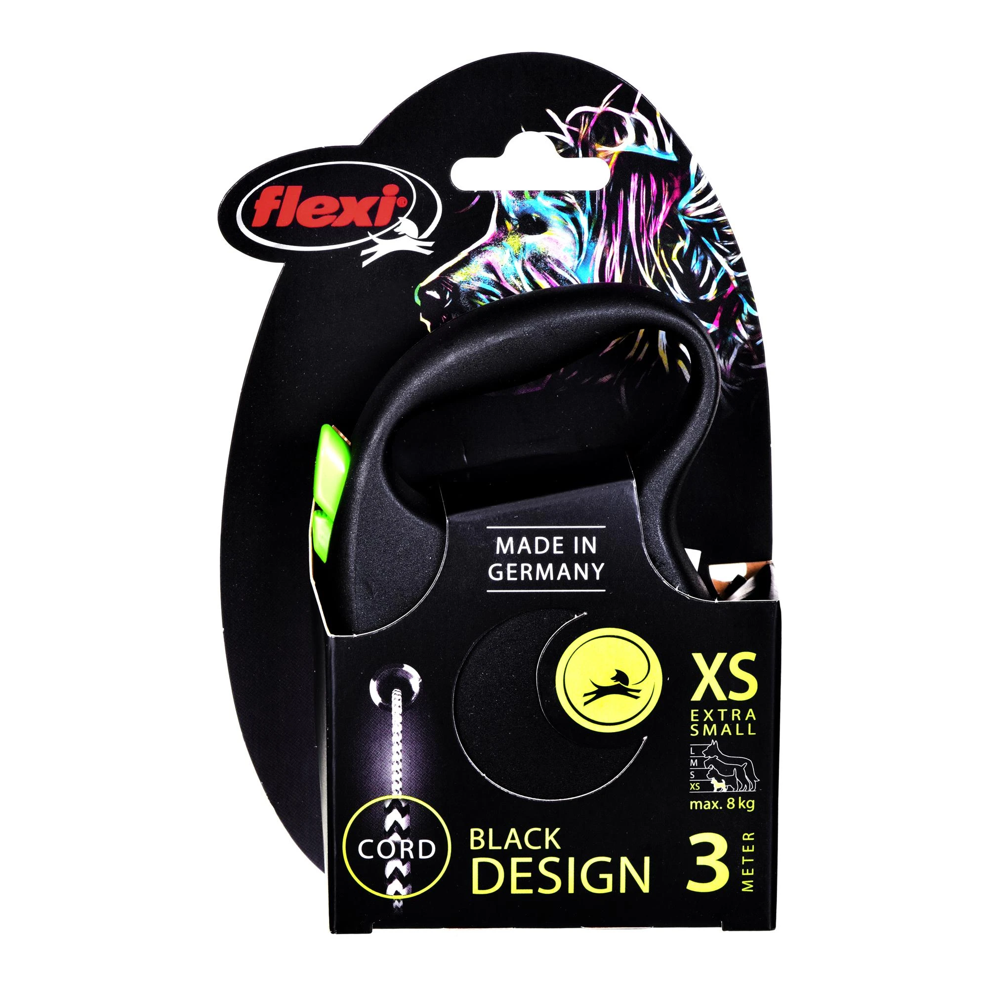 Flexi Black Design XS pavadėlis šunims iki 8kg virvinis 3m žalios spalvos
