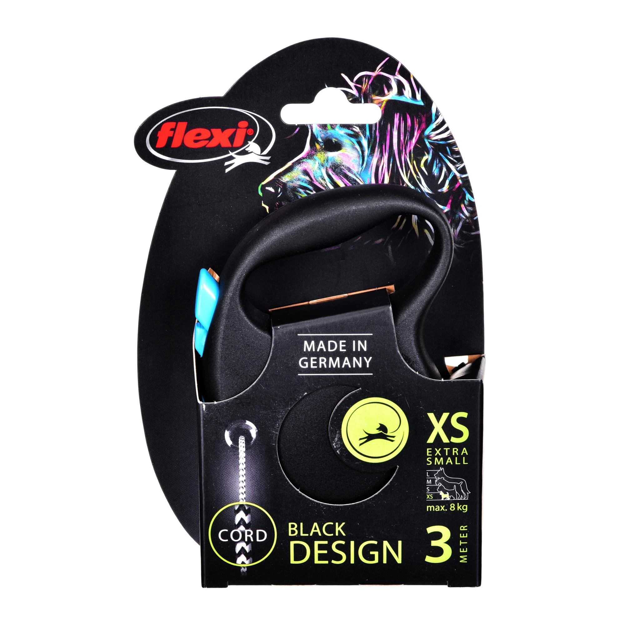 Trixie Flexi Juodas Design XS pavadėlis šunims iki 8kg virvinis 3m mėlynos spalvos