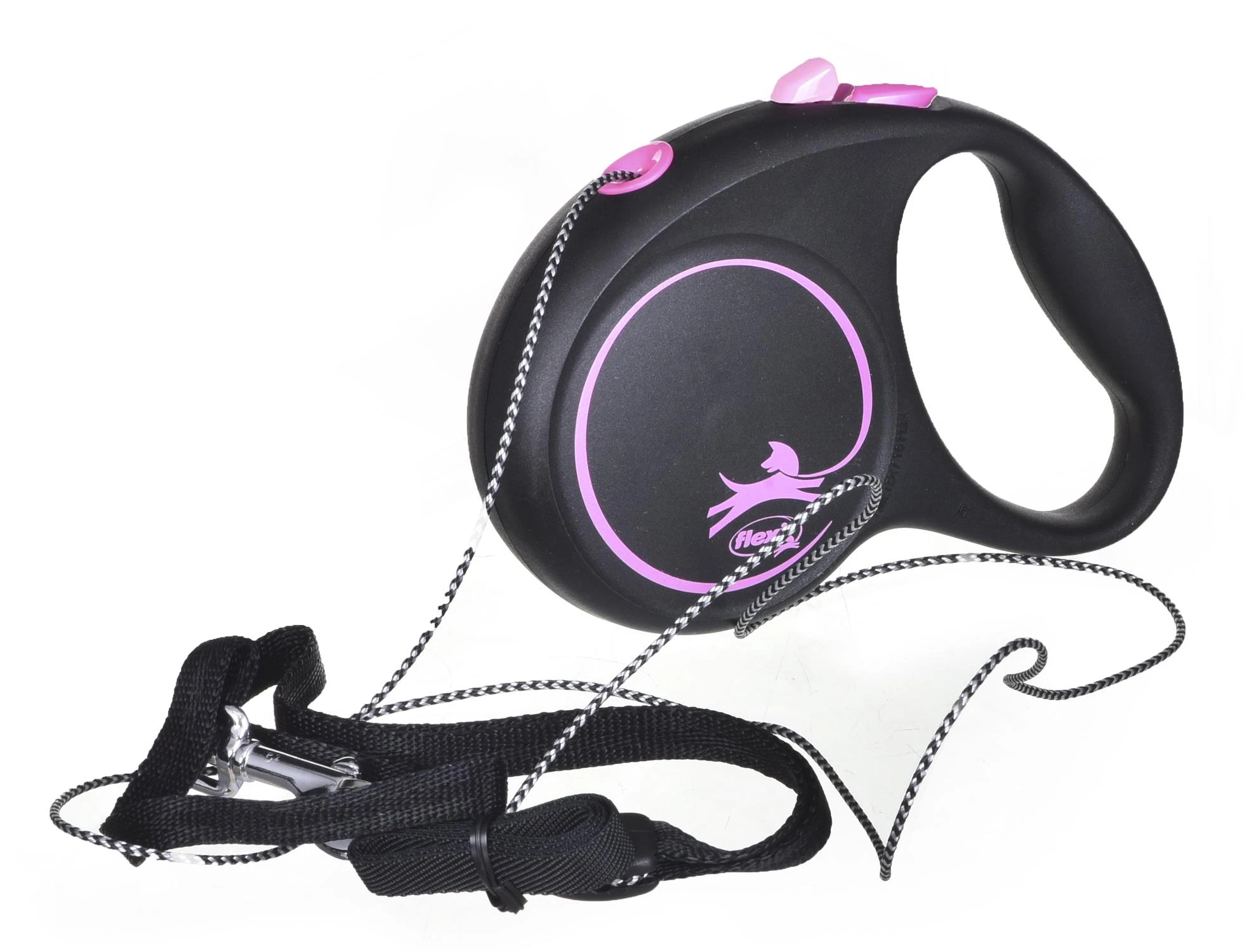 Flexi Black Design S pavadėlis šunims iki 12kg virvinis 5m rožinės spalvos